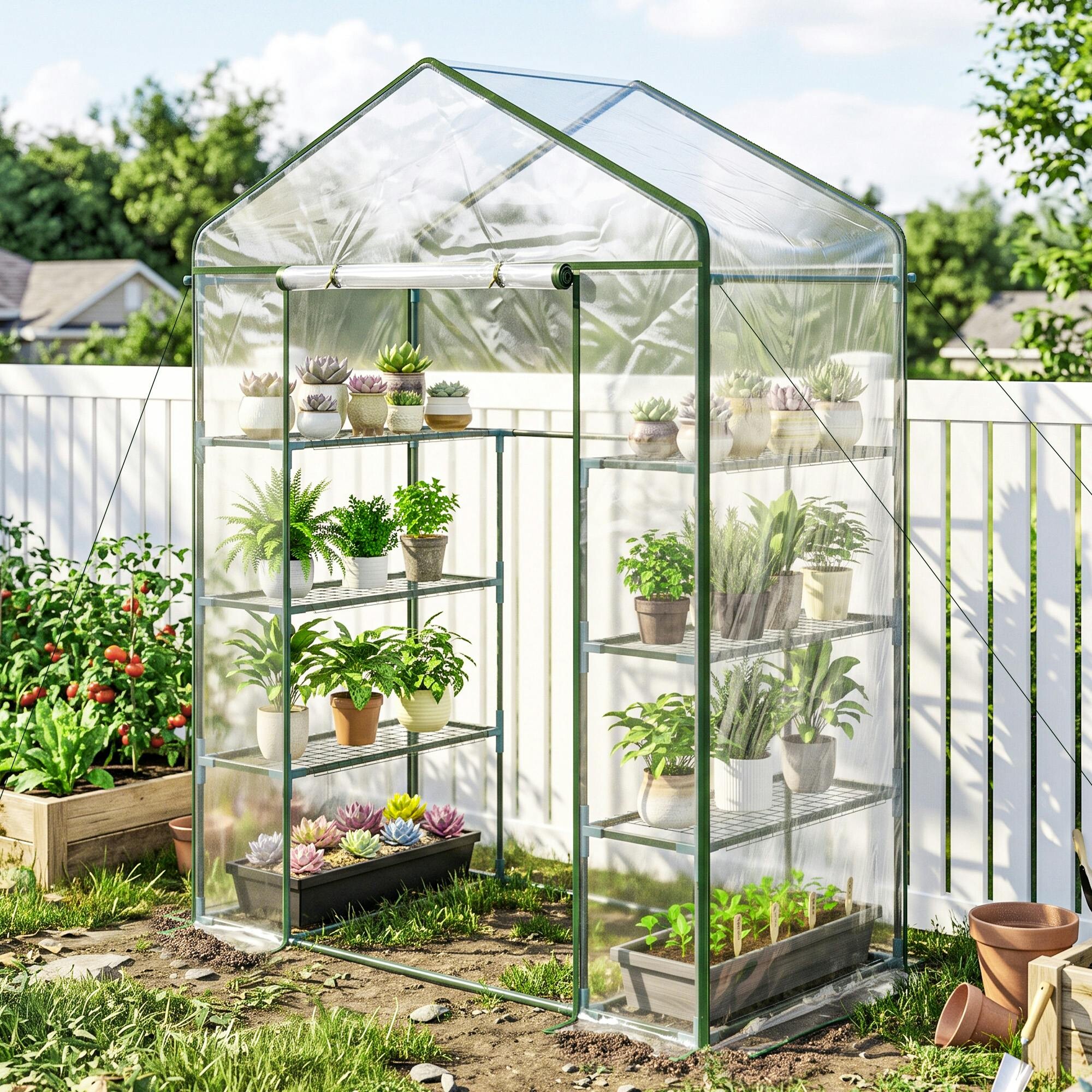 George Clear Outsunny Walk In Greenhouse Garden Pvc Frame Shelves Reinforced Plant Grow - Image 2