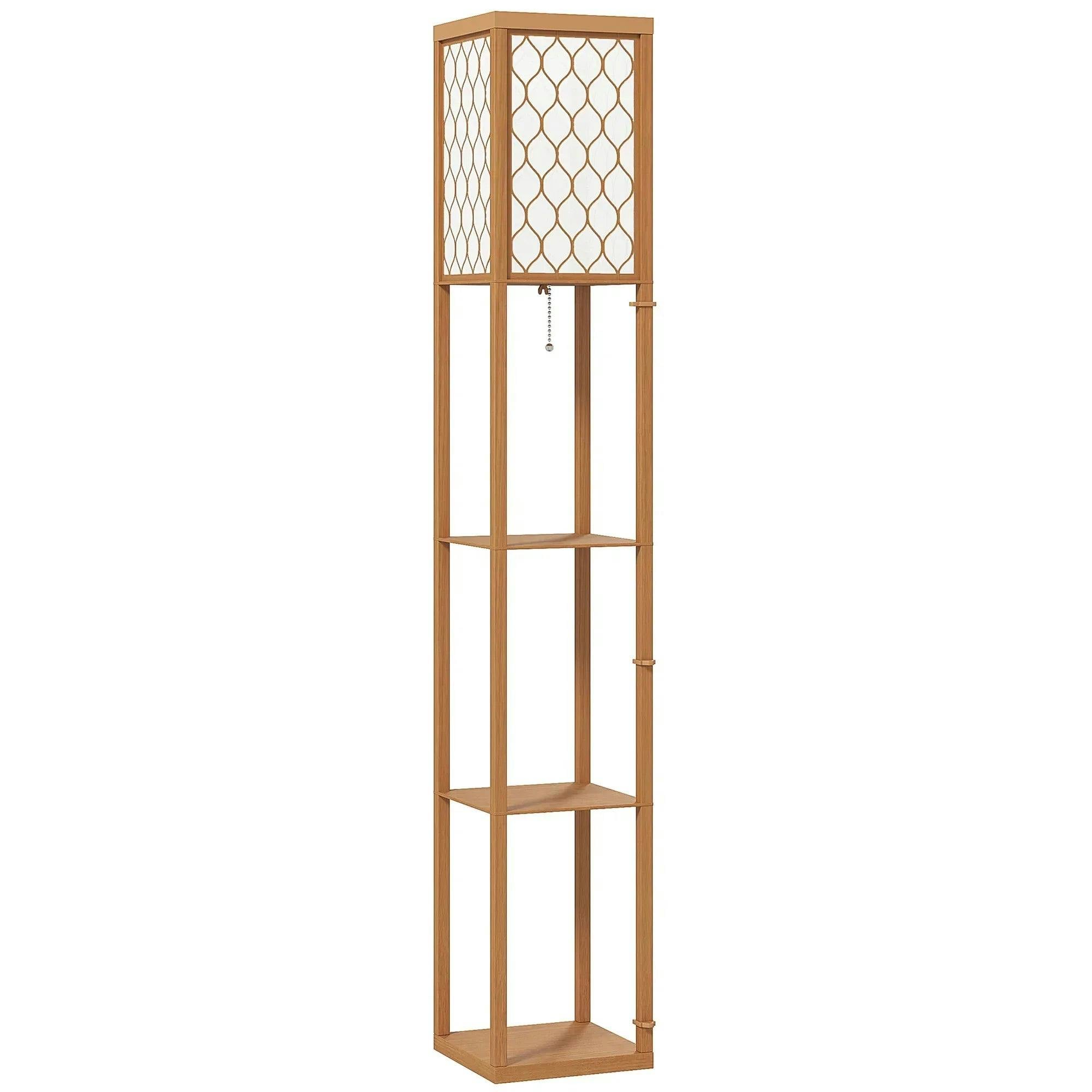 Rackhams Light Modern Floor Lamp With 3 Shelves Fabric Lampshade Oak - Natural Wood Finish - Image 7