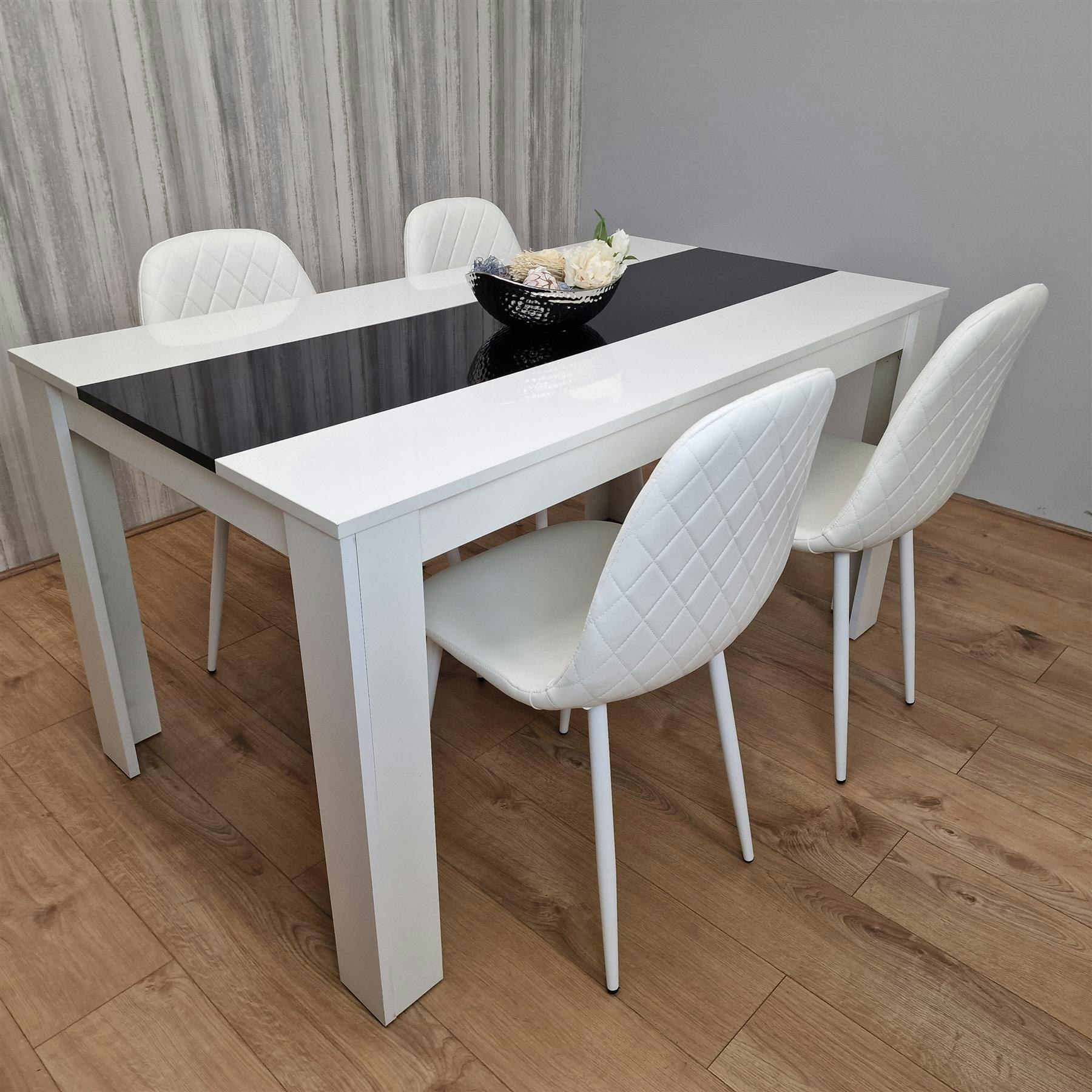 Kosy Koala Unisex Brown Modern White & Black Dining Table Set With White Chairs Dining Room Furniture In Size 4 - Image 2