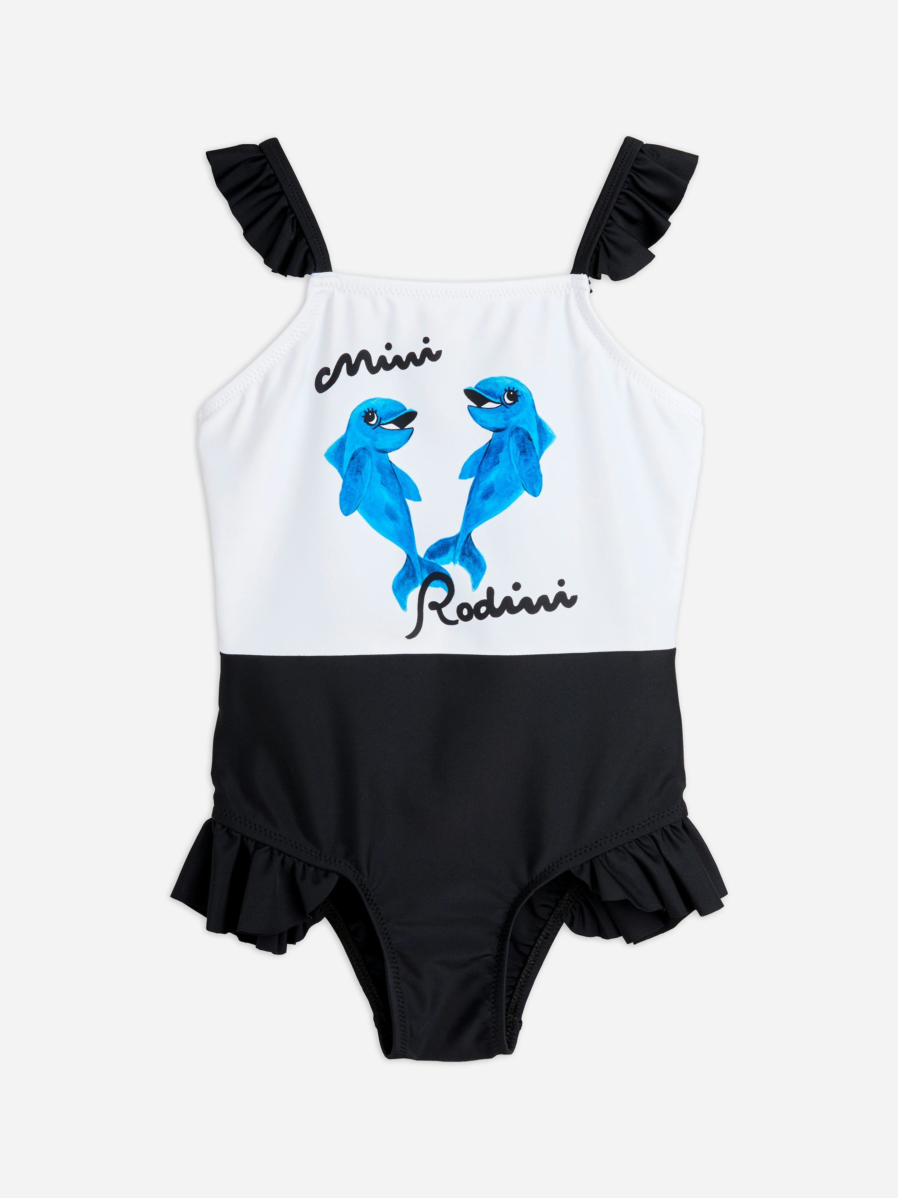 Mini Rodini Girls Dolphins Frill Swimsuit In Multicolour - Multicoloured - 9 Mths - 1.5 Yrs