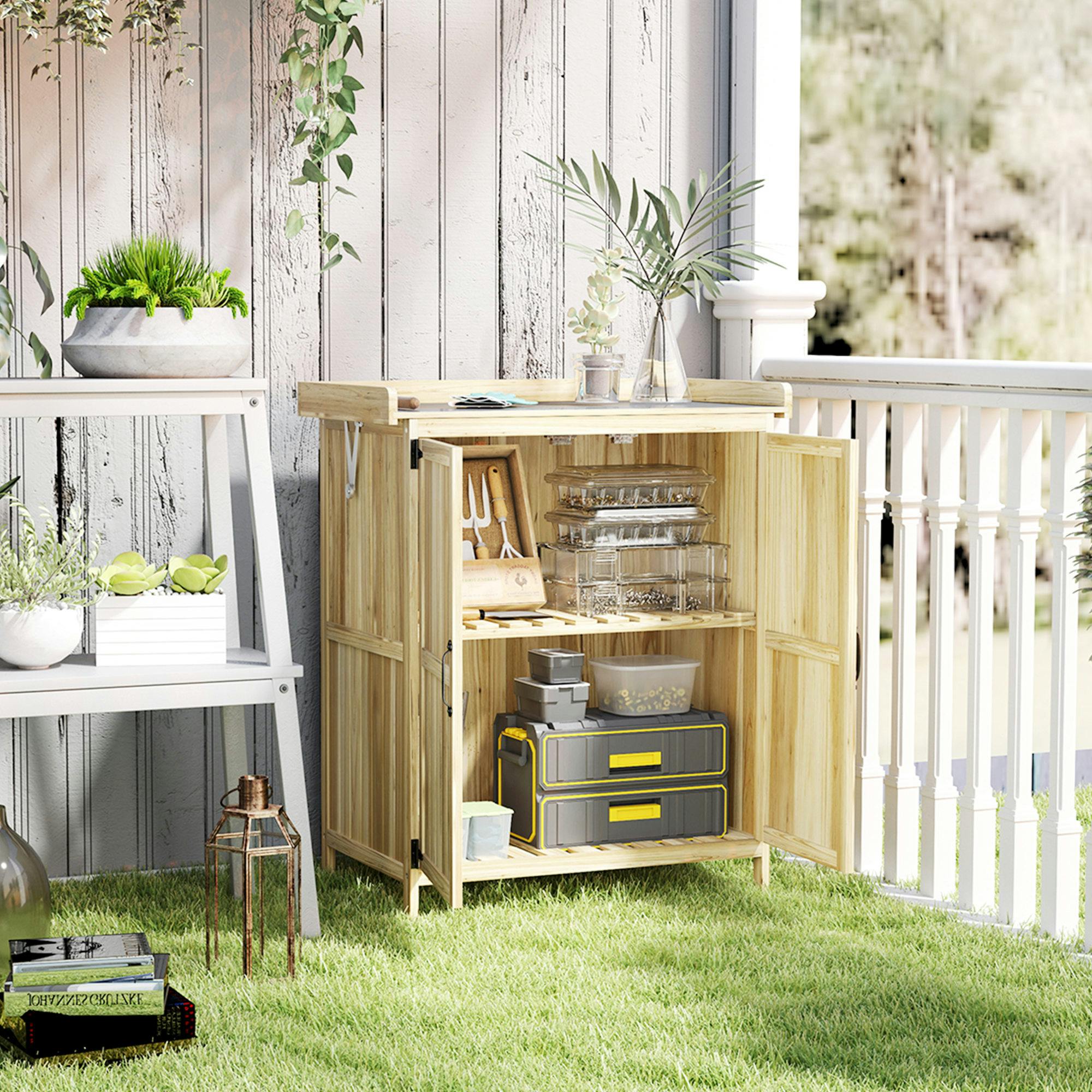 Rackhams Wooden Garden Storage Shed W/Hinged Roof And Shelf, Natural Wood