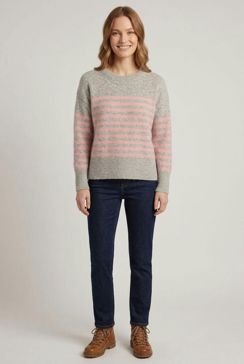 Izabel London Pink Striped Print Drop Shoulder Jumper - 16
