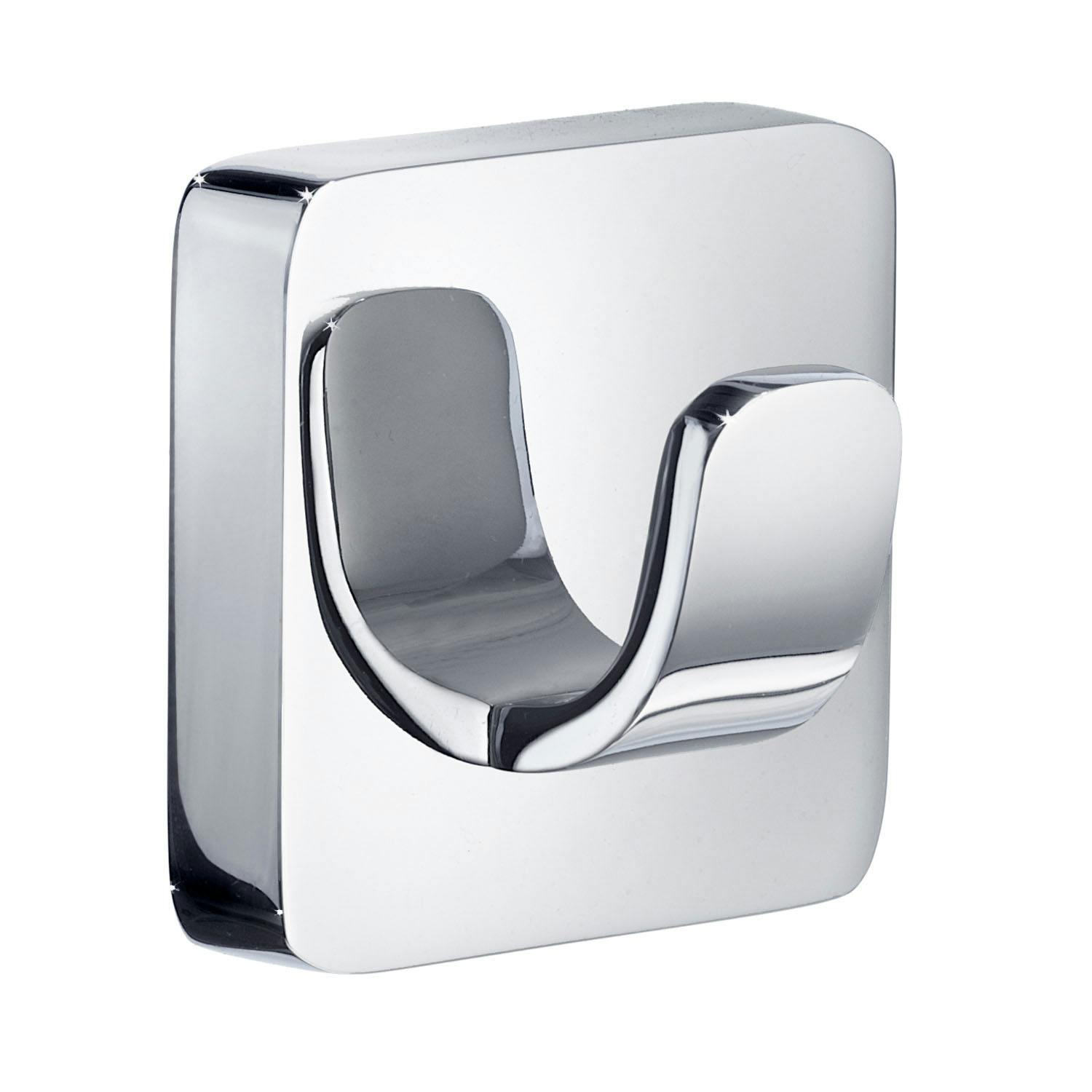 Rackhams Single Polished Chrome Towel Hook (45Mm) Wall Mounted Bathroom Storage Square Robe Hooks Clothes Hanger Coat Peg