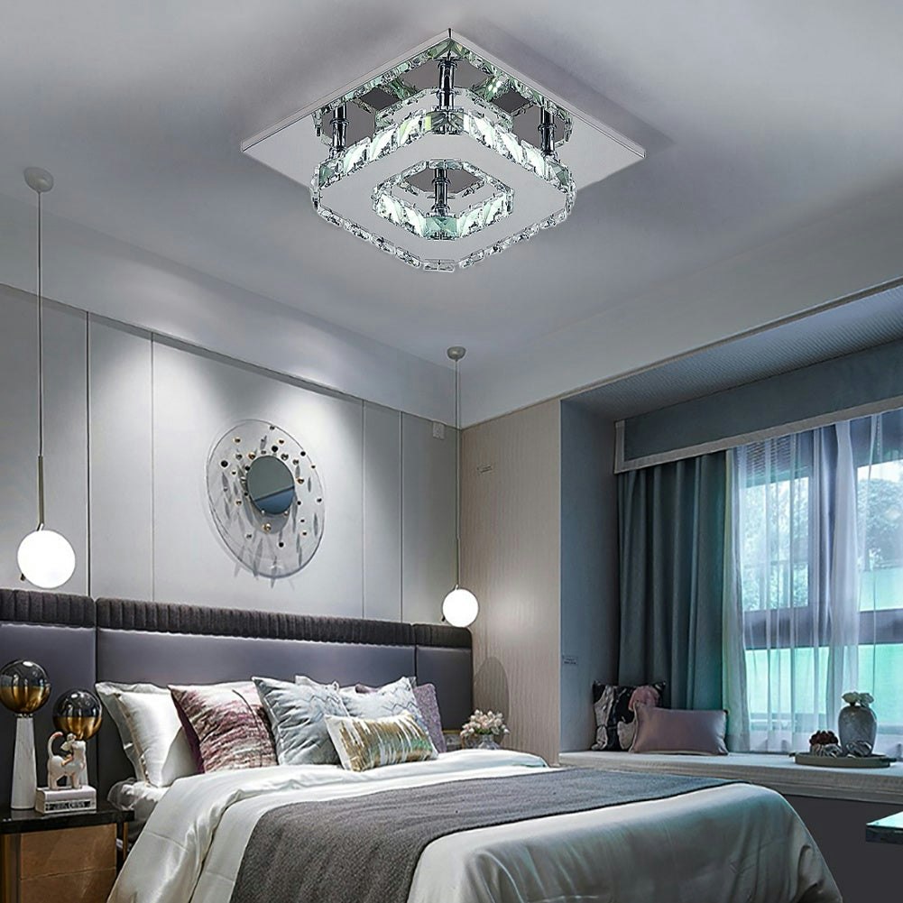 Rackhams Light/White Modern 2-Tier Crystal Led Ceiling Fixture Dimmable/Non-Dimmable - W 20 X L 20 X H 8 Cm - Non-Dimmable ( Glow)