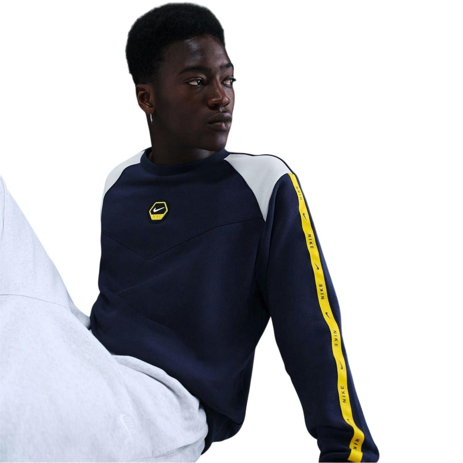 Nike Men's Crew Neck Regular Raglan Sweatshirt - Navy/Platinum - S - Navy/Platinum - 80% Cotton/20% Polyester