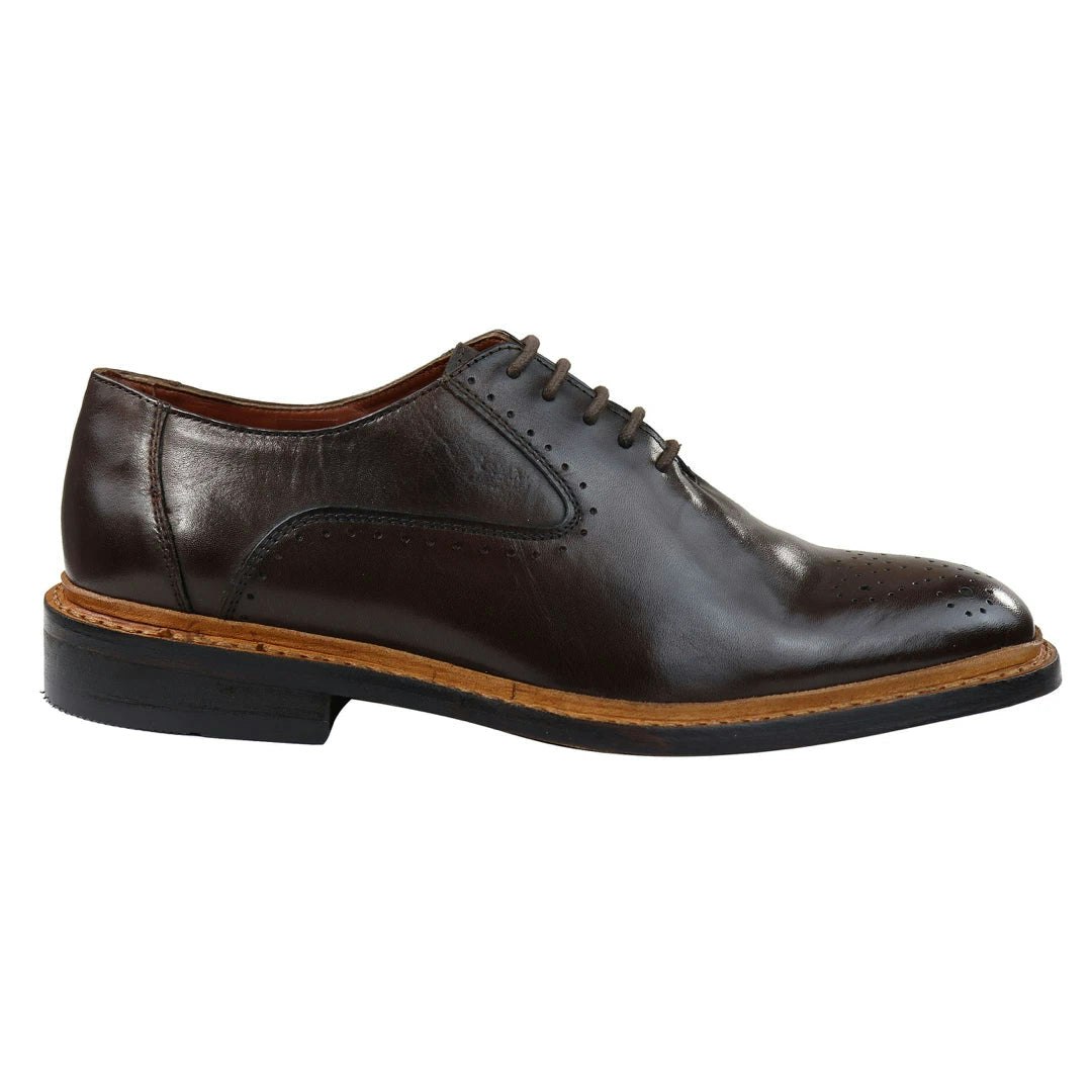 House Of Cavani Men's Brown/Black Brogue Oxford Shoes Tan Laced Leather Goodyear Welted - Uk 7