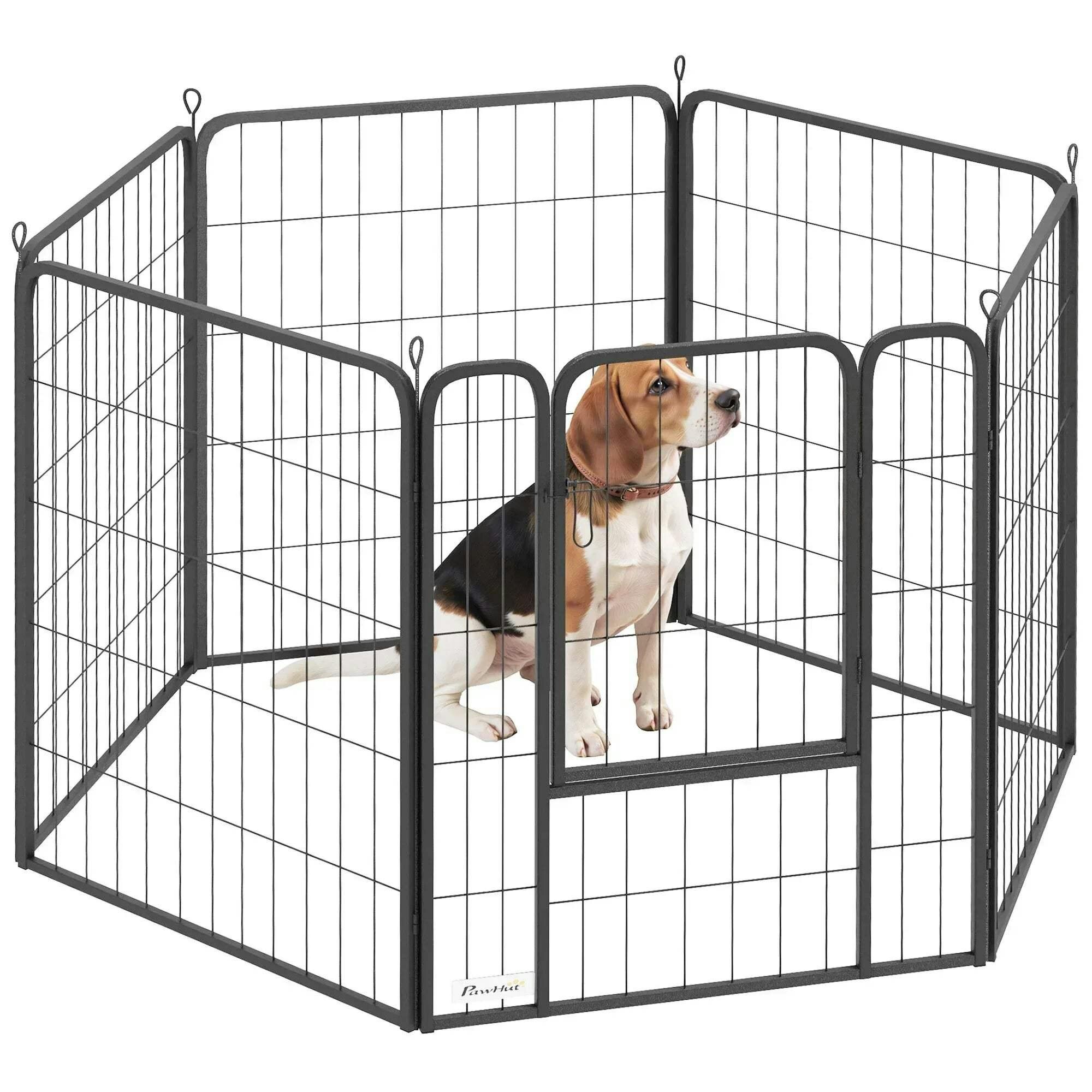 Pawhut Unisex Black 6 Panels Dog Playpen With Secure Door For Indoor Outdoor, 80Cm High In Medium - Image 5
