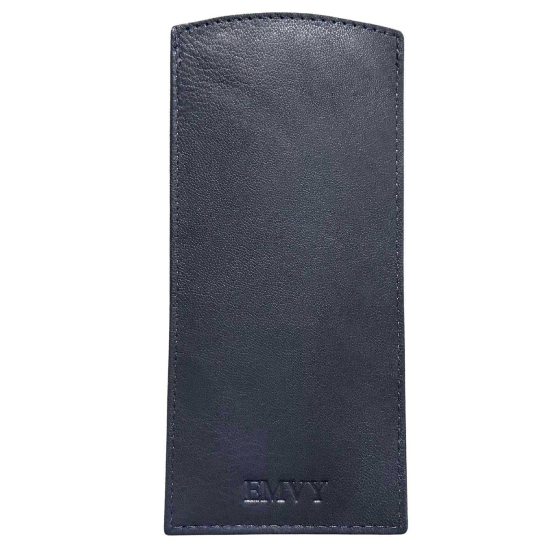 Love Emvy Unisex Navy Genuine Leather Slip-In Slim Glasses Case In - Image 3