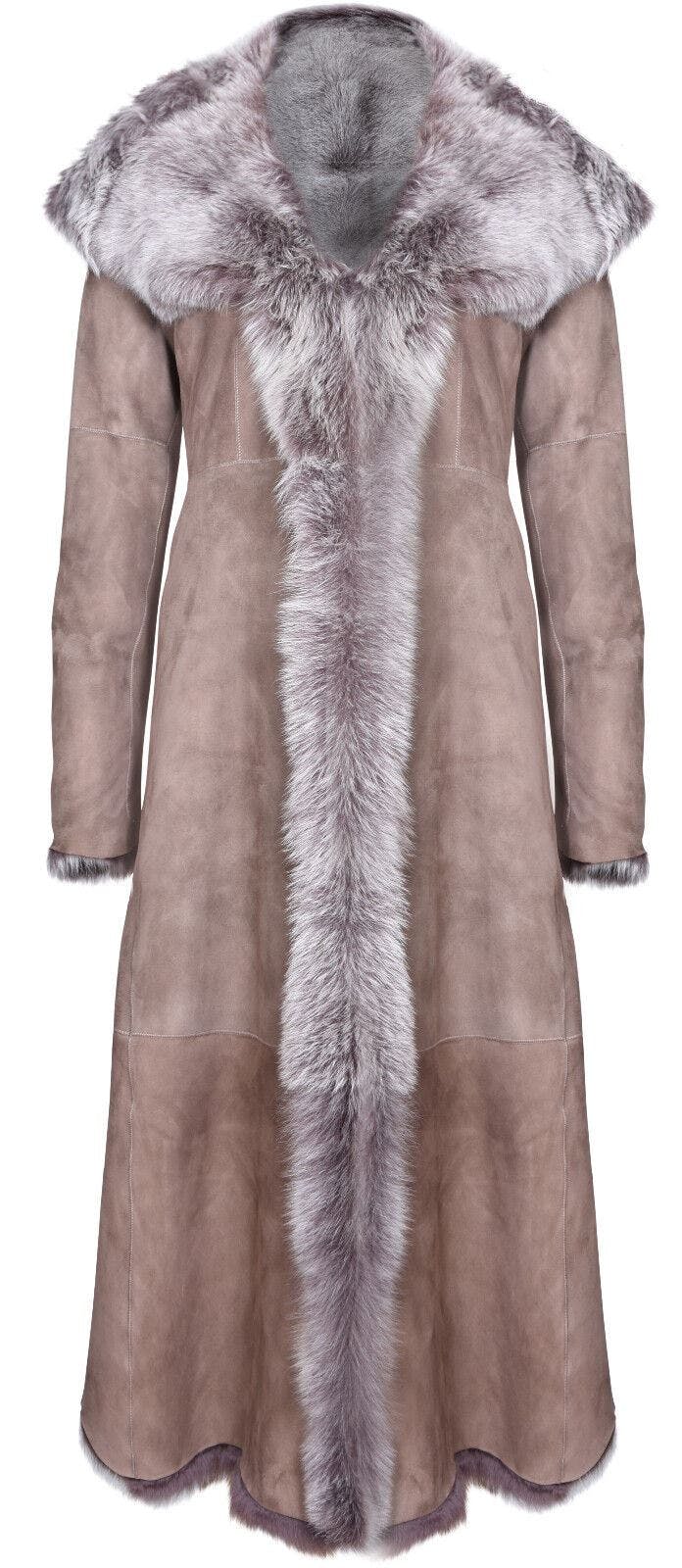 Infinity Leather Women's Suede Toscana Sheepskin Hooded Trench Coat-Fribourg - Taupe - Uk 2XL/18 | Eu 44 | Us 14