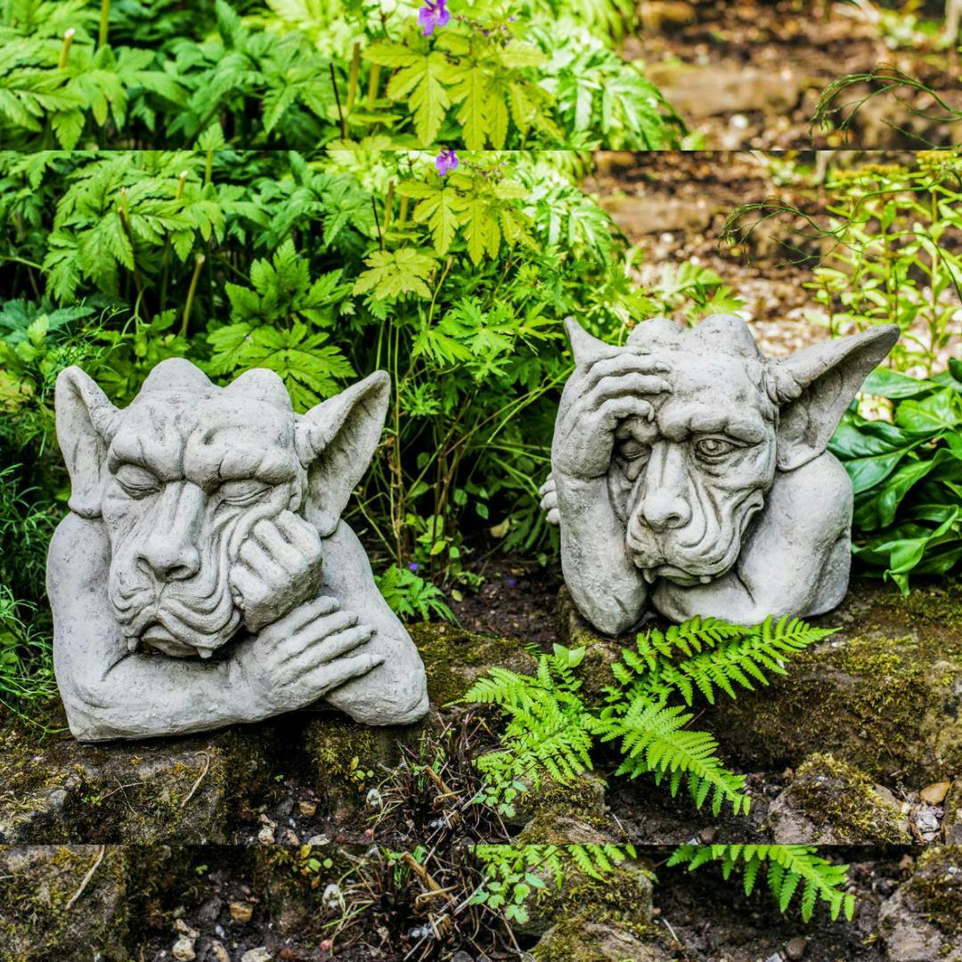 Osn Pair Of Large Hand On Head Sleepy Gargoyle Garden Statues