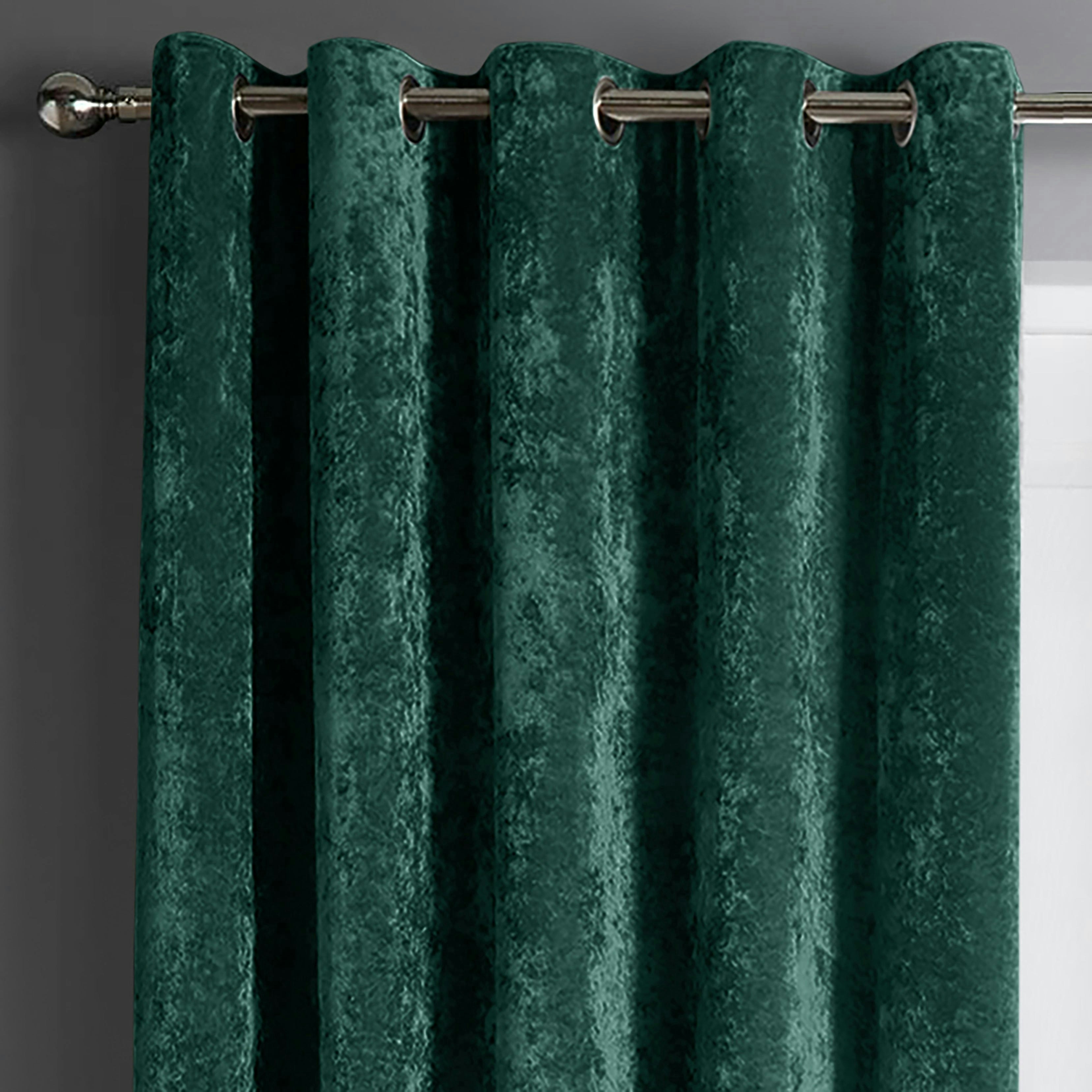 Rackhams Crushed Velvet Ready Made Eyelet Curtains - 117Cm X 137Cm - Emerald