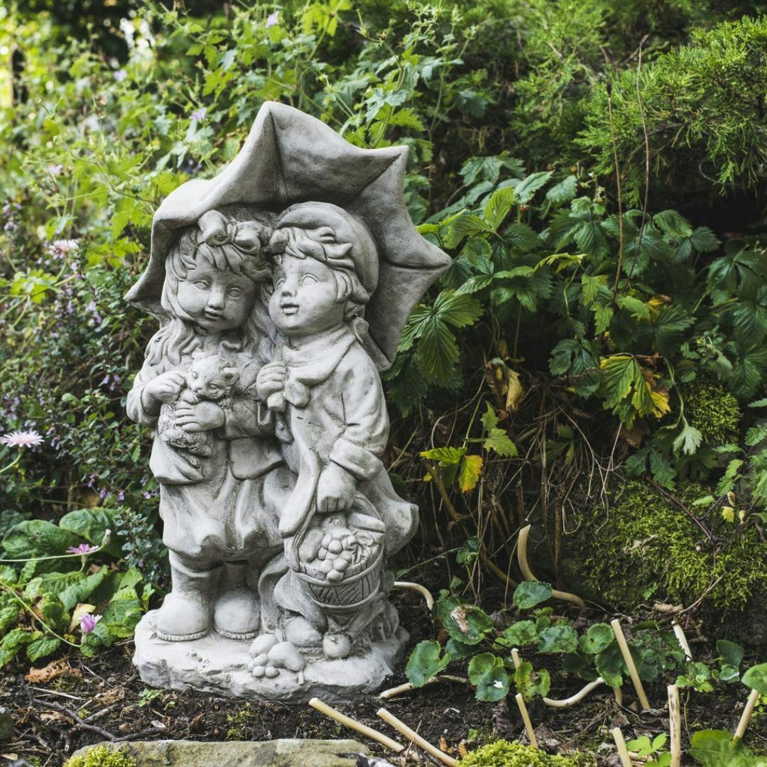 Rackhams Girls Children Under The Umbrella After Harvest Garden Ornament