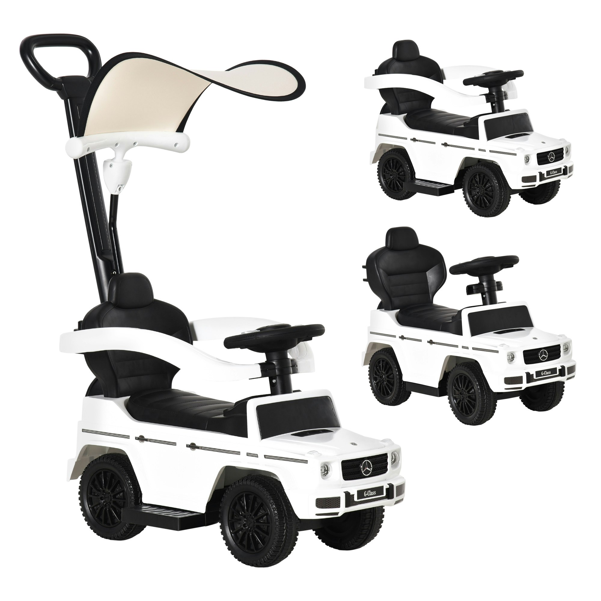 Homcom White Kids Ride-On Push Car 3 In 1 Benz G350 Baby Floor Slider Walker, 3In
