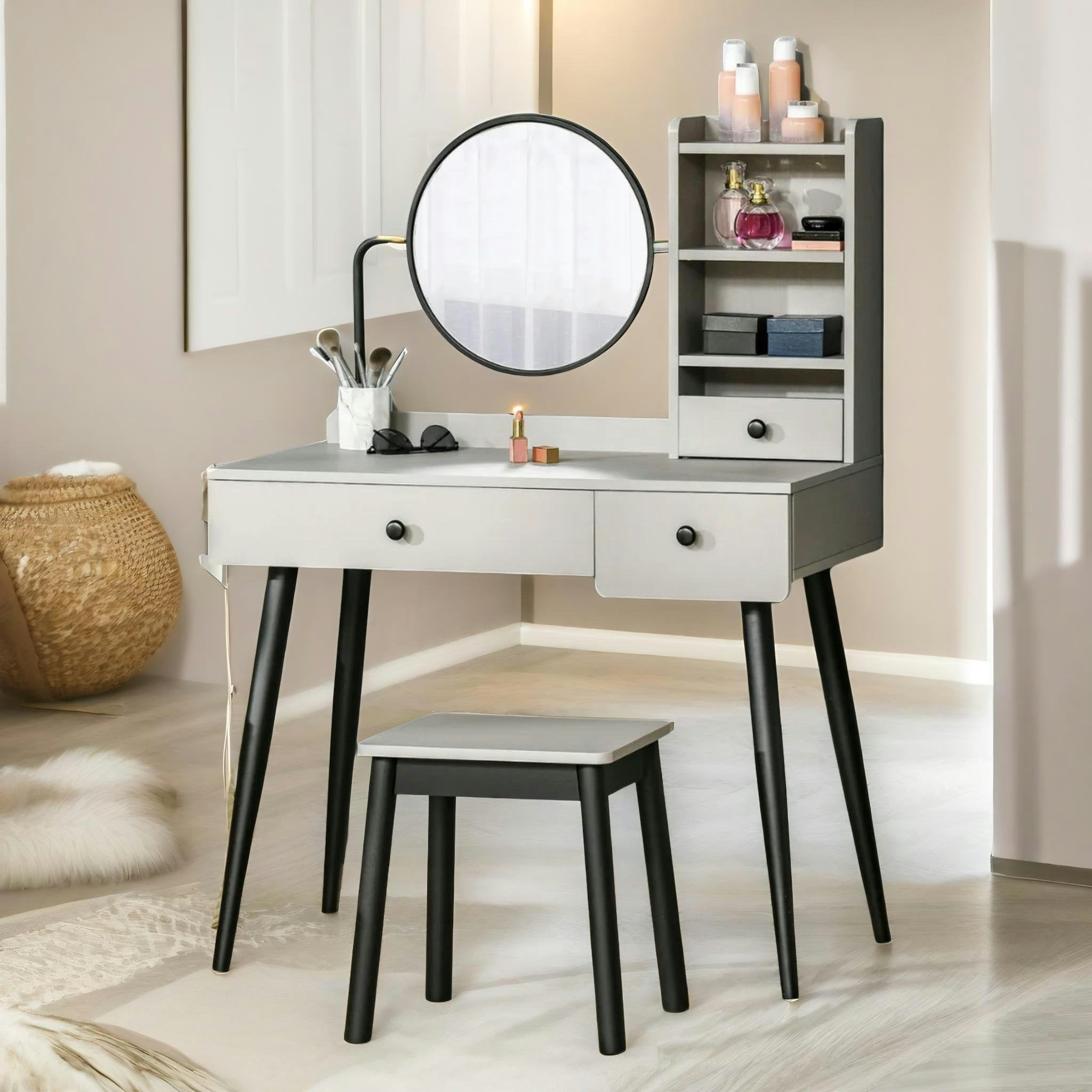 Rackhams Grey Dressing Table With Mirror And Stool