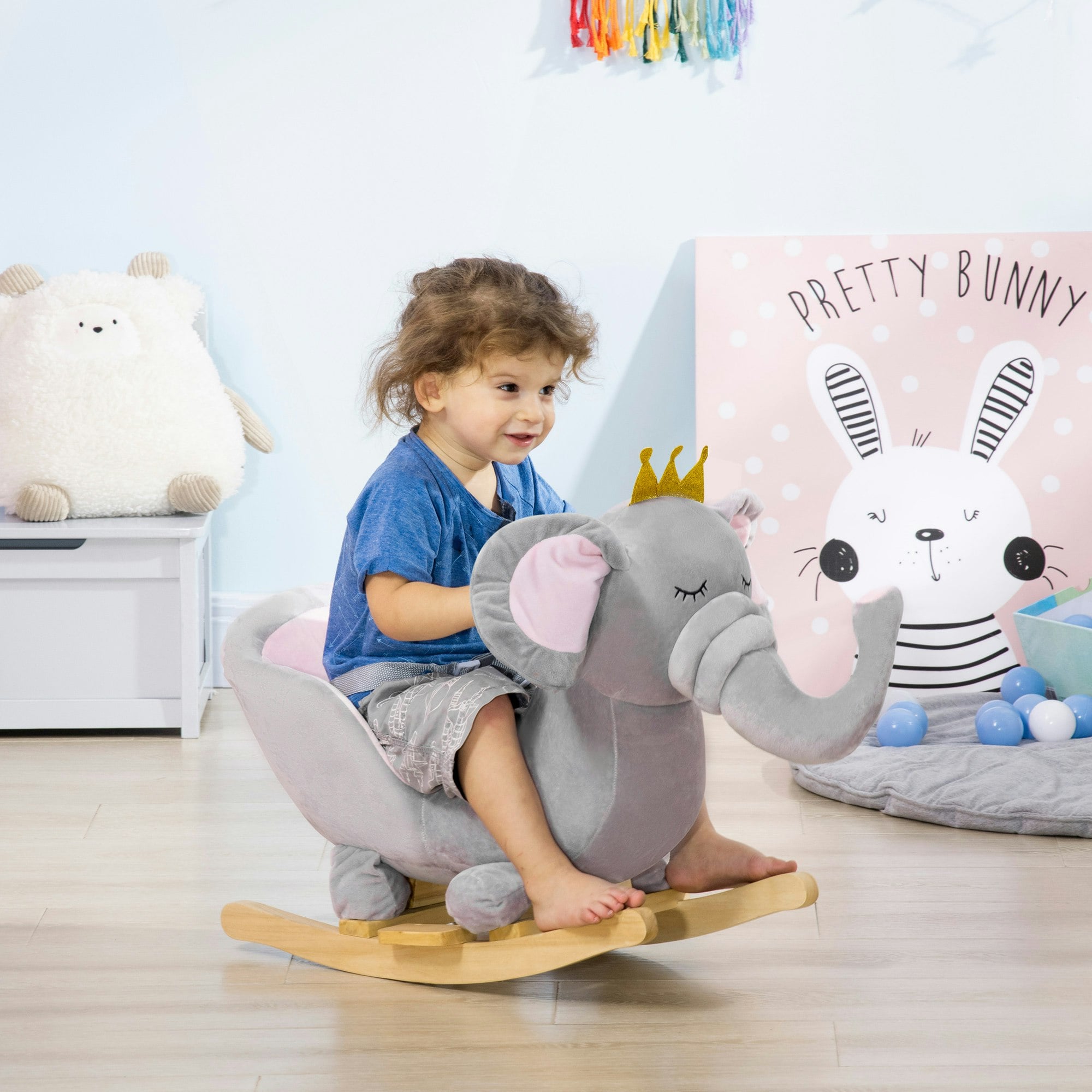 Homcom Grey Baby Rocking Horse Elephant Rocking Chair Rocker Toy, For 18-36 Months - 60 X 33 X 45 Cm - Kids Rocking Horse