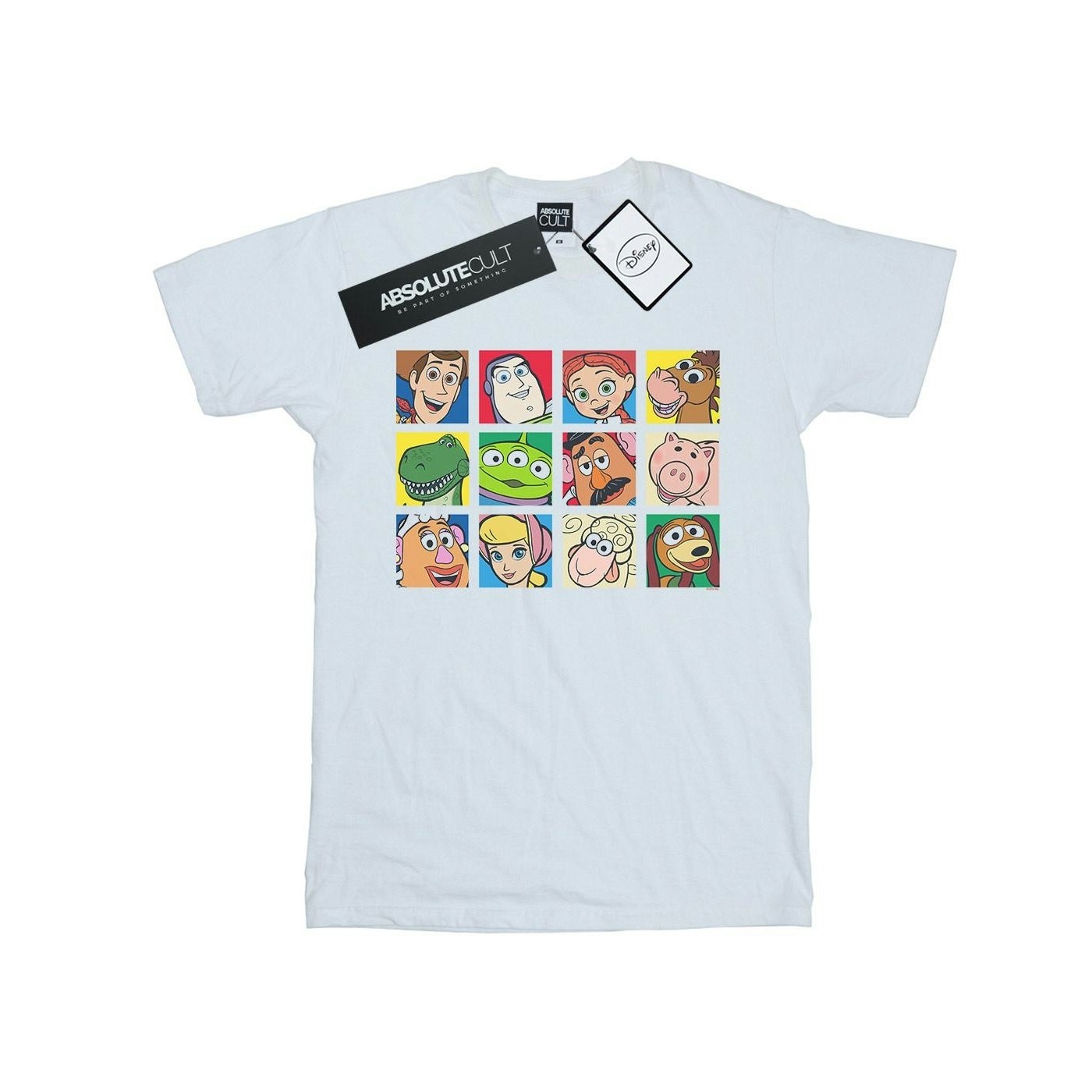 Disney Women's White Toy Story Character Squares Cotton Boyfriend T-Shirt - 3XL