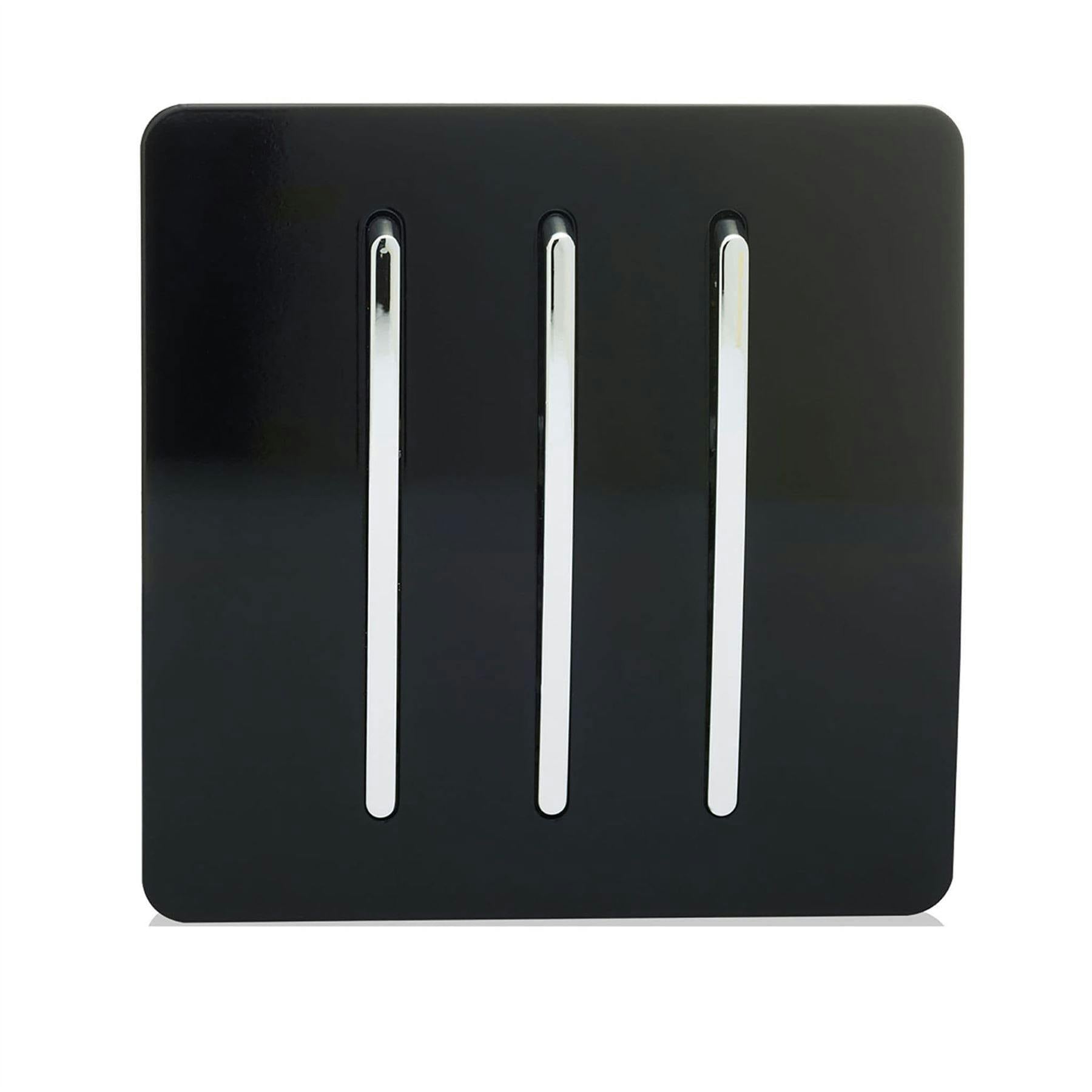 Trendi 3 Gang 2 Way Artistic Modern Glossy 10 Amp Rocker Tactile Light Switch Piano Black Art-Ss6bk - Image 8