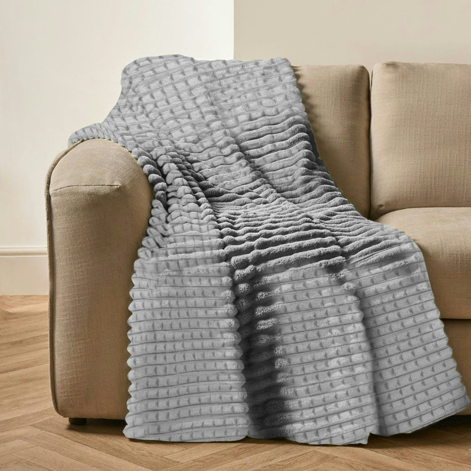 Velosso Silver Chunky Cord Waffle Plush Heavy Blanket - 200Cm X 240Cm