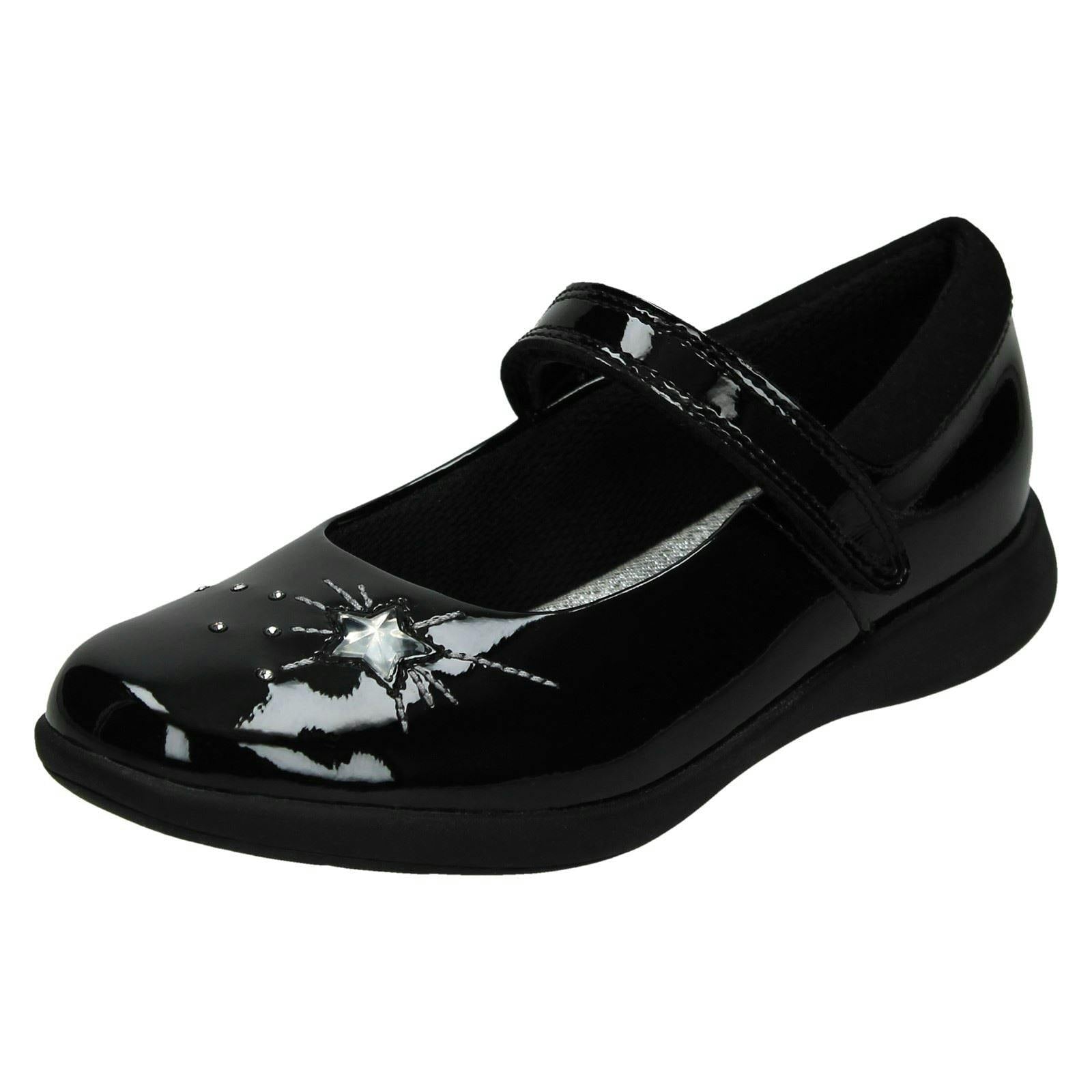 Clarks Girls Black Formal School Shoes Etch Spark - Patent - Uk 8 Child - H