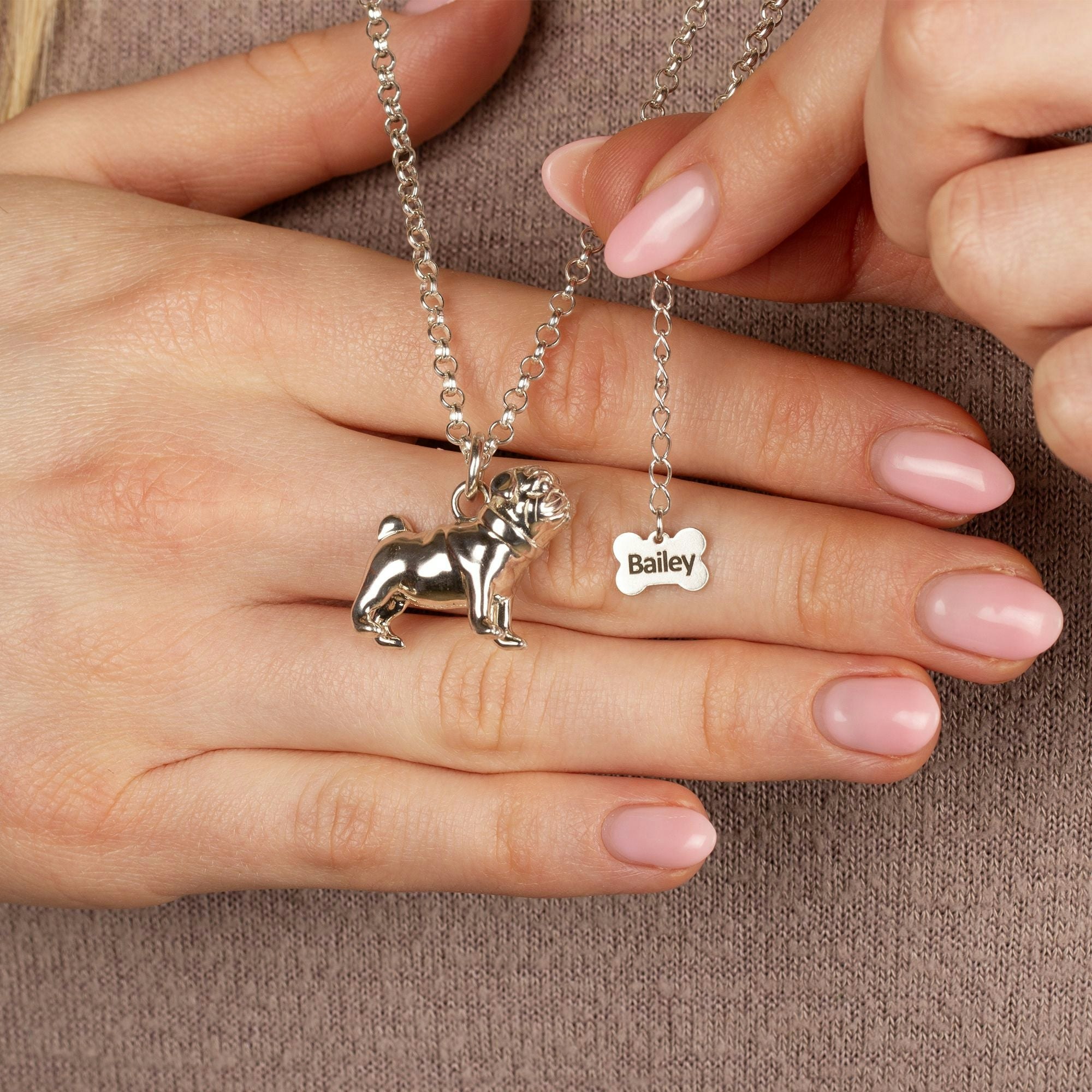 Mylee London Silver Extra Large Pug Necklace - Personalised - Yes