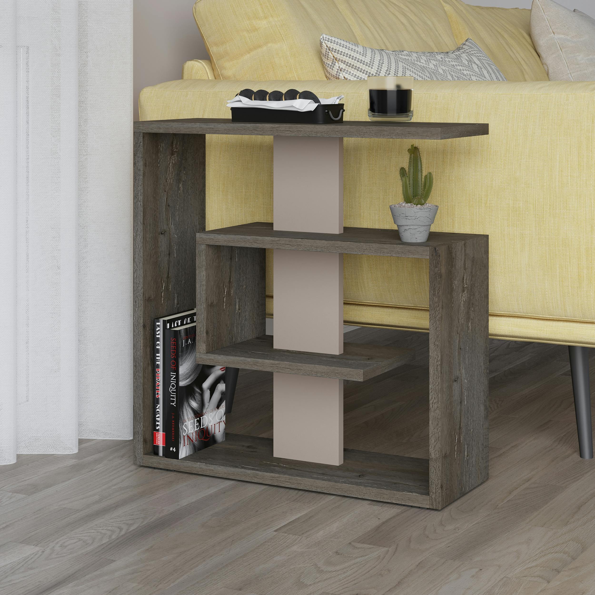 Decortie Dark/Brown/Grey Saly Modern 3-Tier Compact Side Table With Storage Shelves 57Cm - Mocha