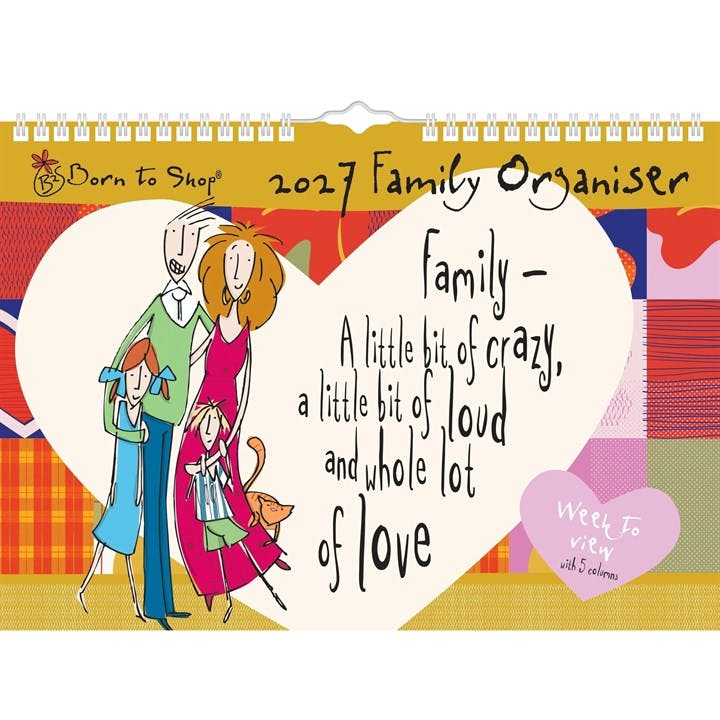 Born To Shop A4 Family Organiser 2027, Family Planners, Week To View, Humour, Gift