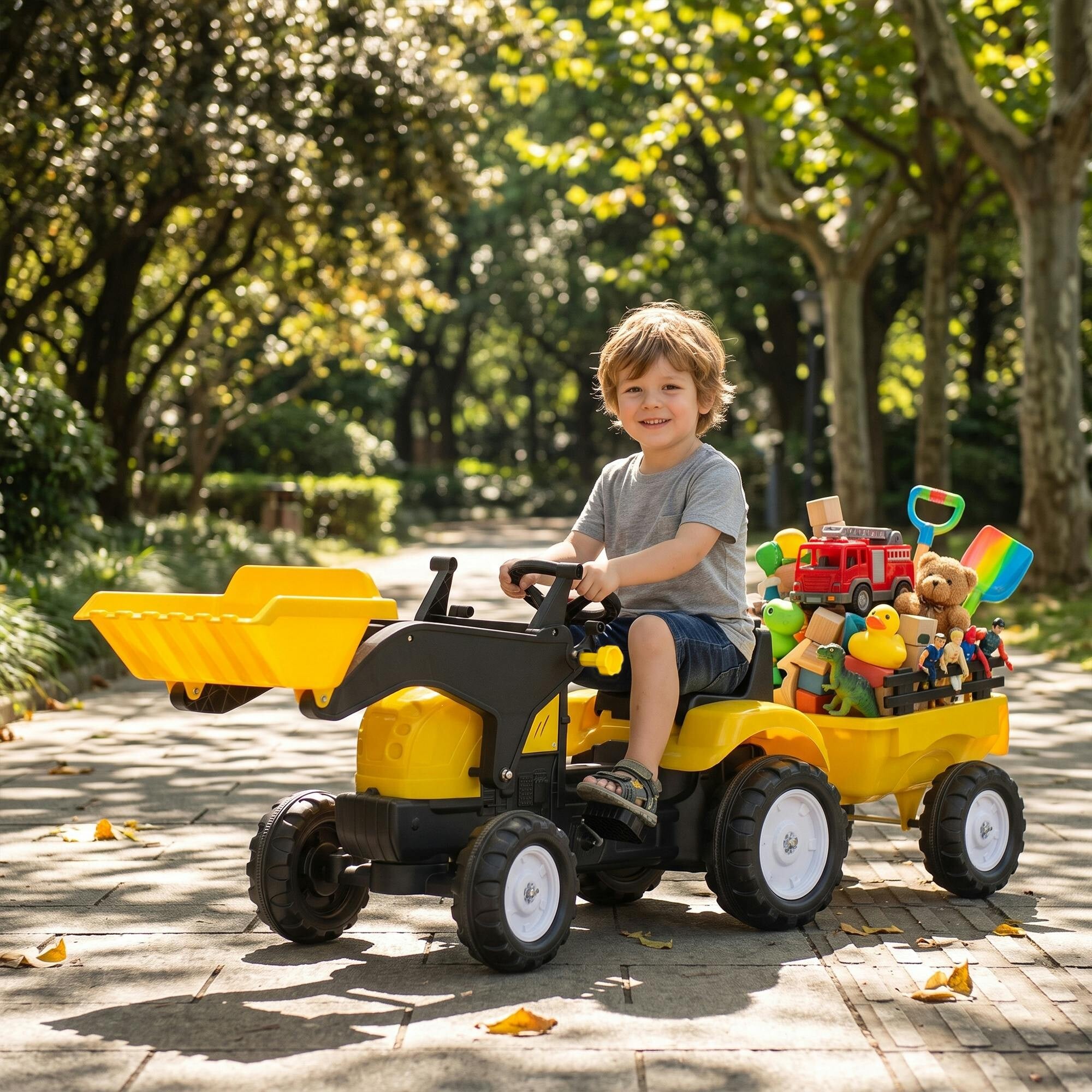 Homcom Yellow Pedal Go Kart Ride On Excavator Wheels Tyres Kids Children