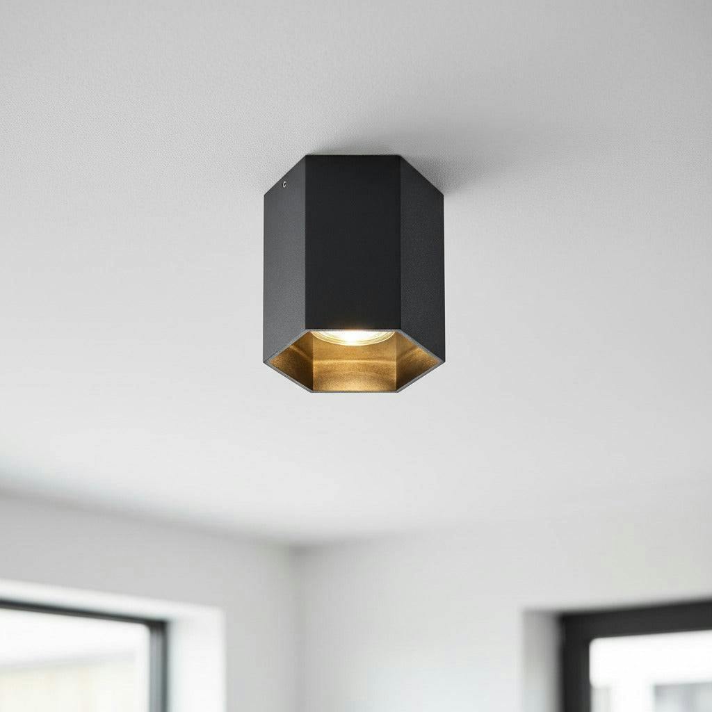 Rackhams Black 5 Watt Hexagonal Flush Ceiling Lamp Fixture