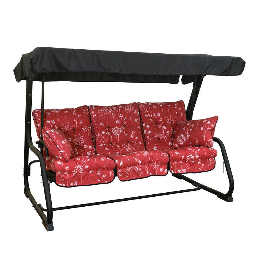 Rackhams Pendulum 3 Seater Garden Hammock Swing With Cushions - Convertible Bed - Rensaissance Rouge - 190(L) X 160 (W)