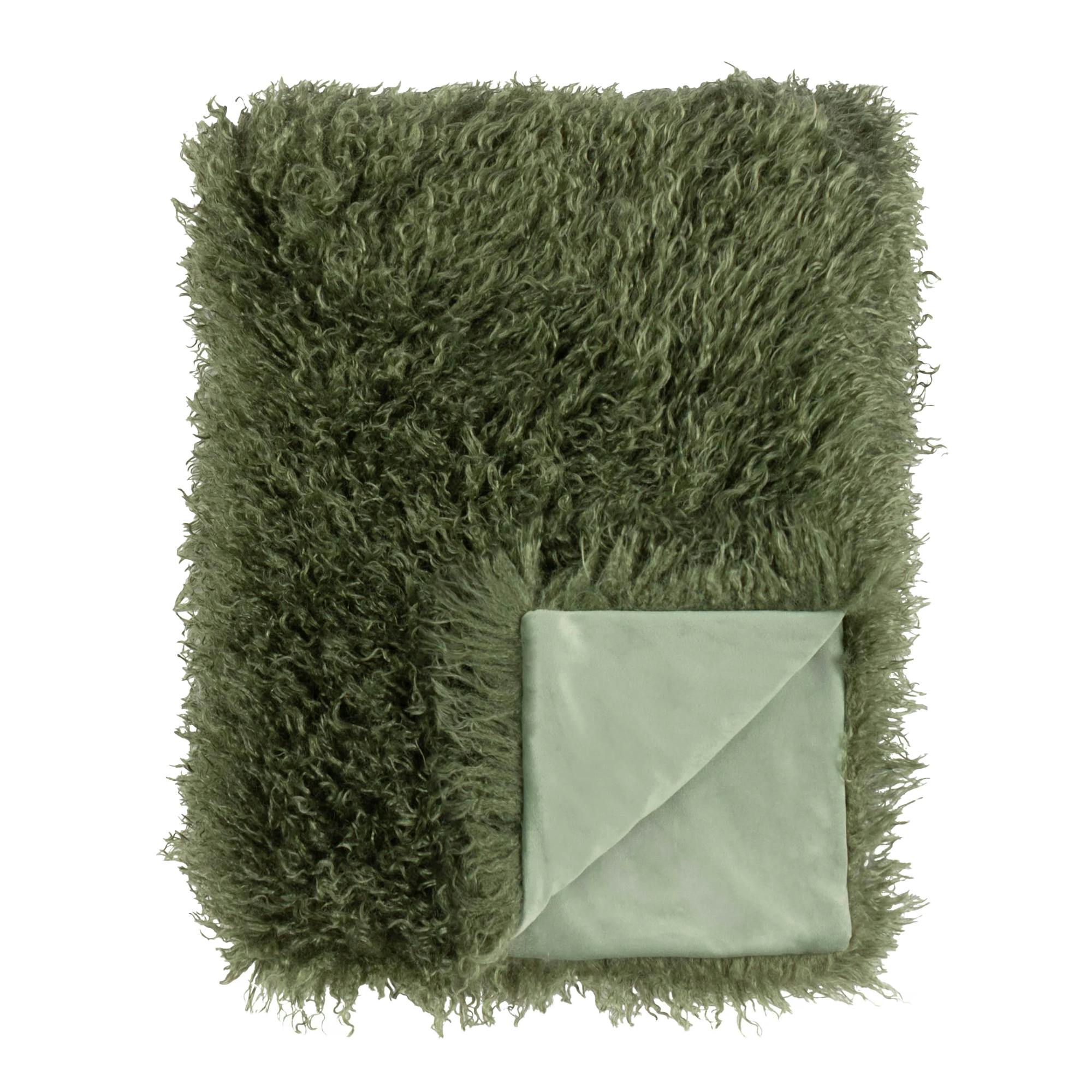 Rackhams Green Rowan Faux Fur Throw - Khaki - 130Cm X 175Cm - Khaki - 100% Polyester