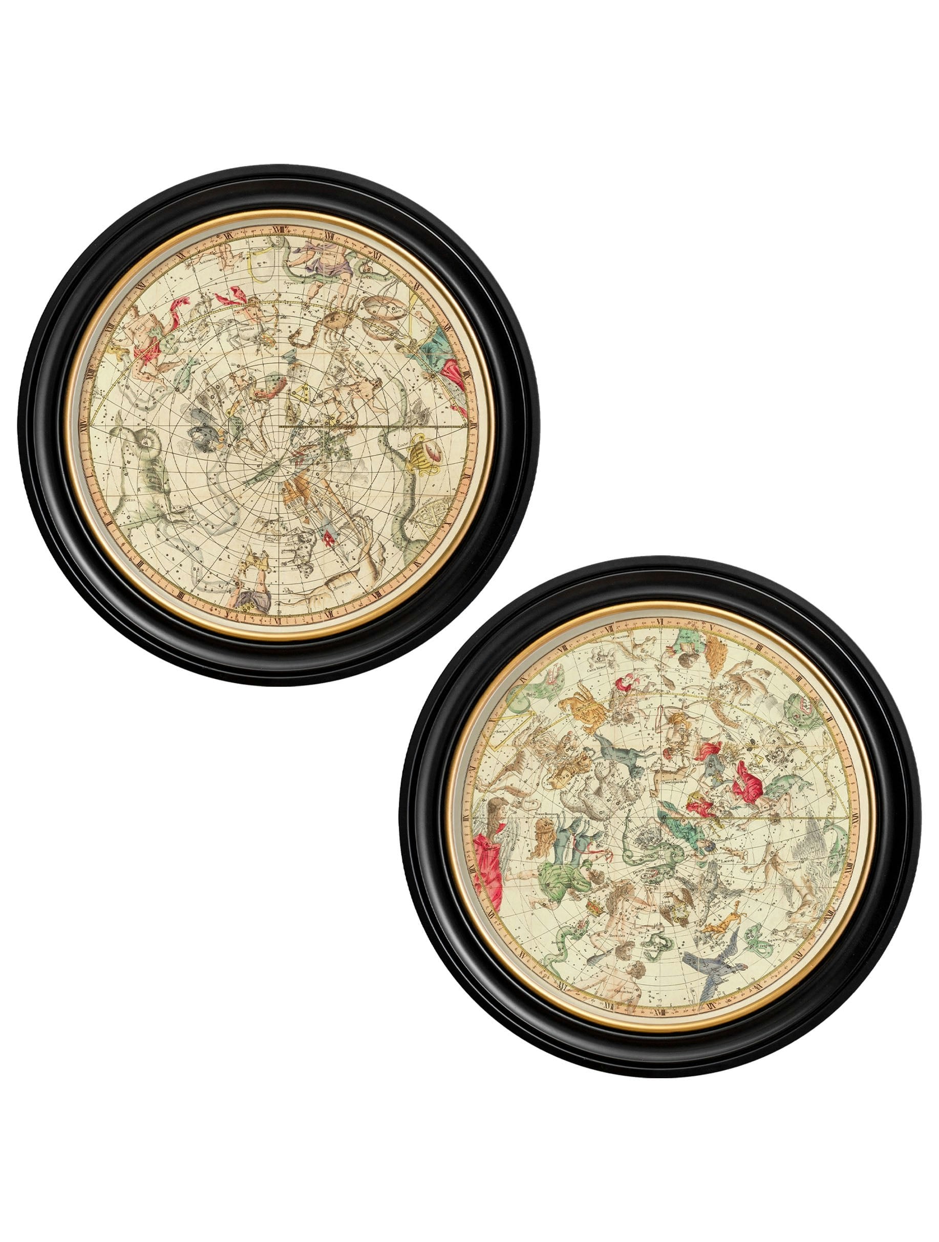 Exceptional Art Black C.1820 Map Of Constellations - Round Frame - 70 X 70Cm - Set Of 2