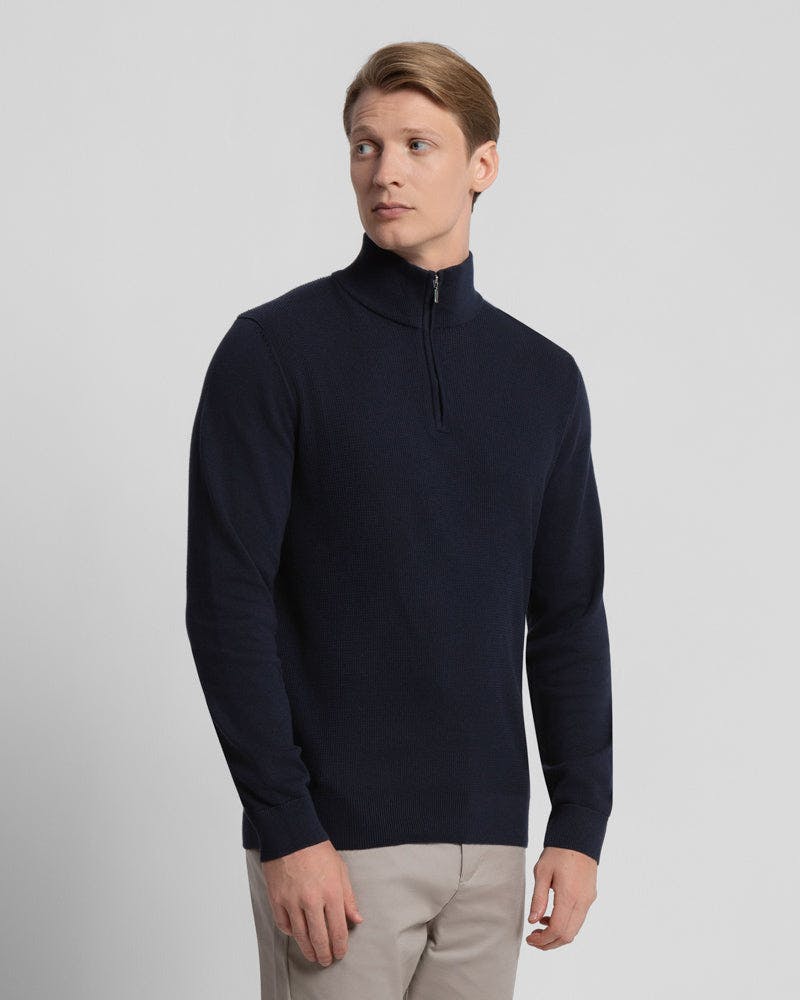 Steel & Jelly Black Knitted 1/4 Zip Jumper - Navy - M