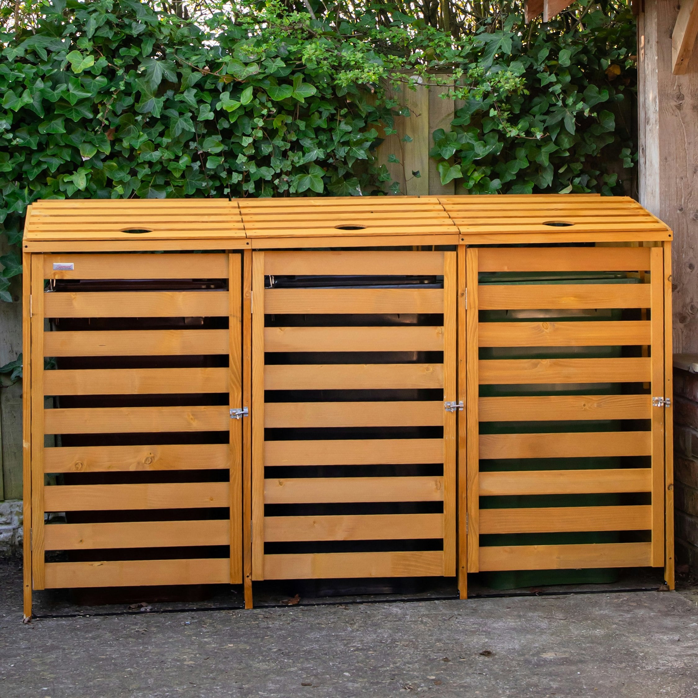 Rackhams 1.99M X 1.25M Large Wooden Outdoor Garden Triple Wheelie Bin Store Storage For 3 Bins - Bin Stores