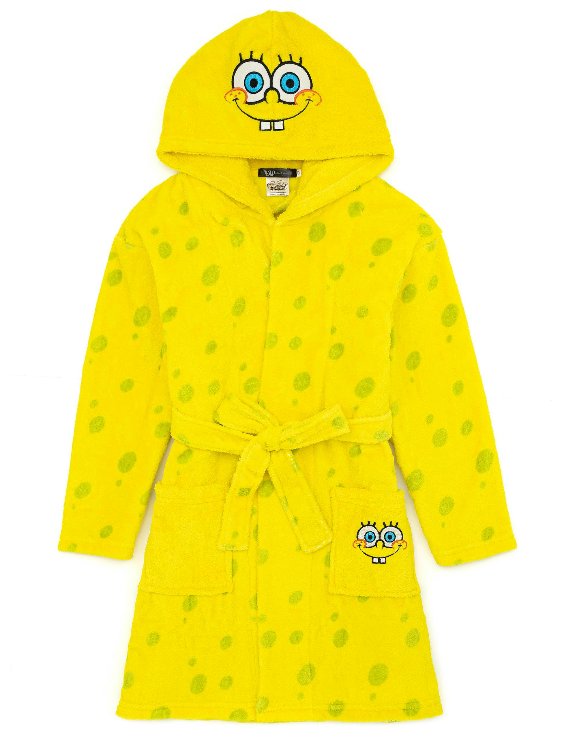 Vanilla Underground Unisex Yellow Spongebob Squarepants Kids Spongebob Squarepants Novelty Face Hood Bathrobe - 13-14 Years