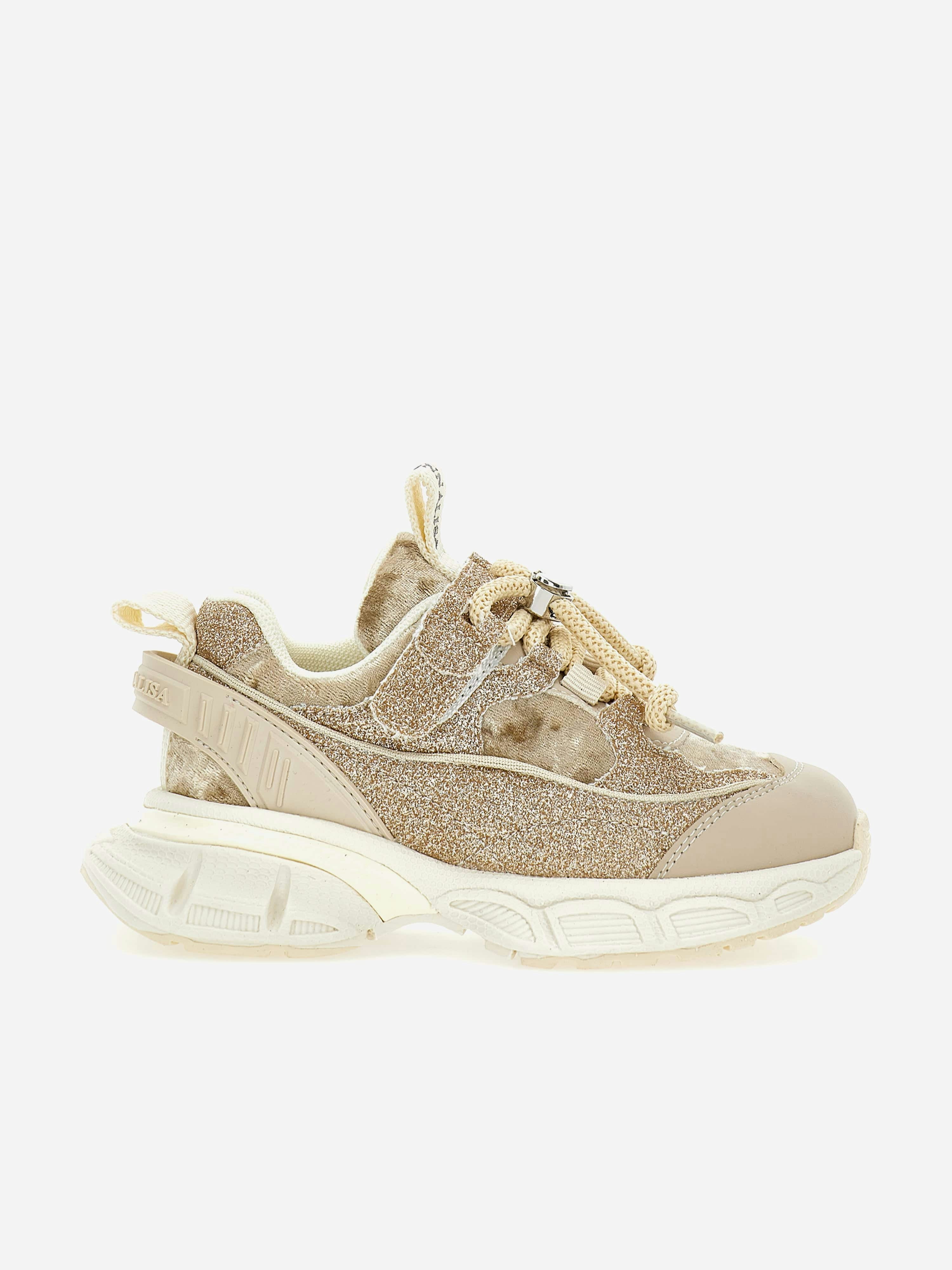 Monnalisa Girls Beige Chunky Glitter Trainers In - Eu 35 Uk 2.5