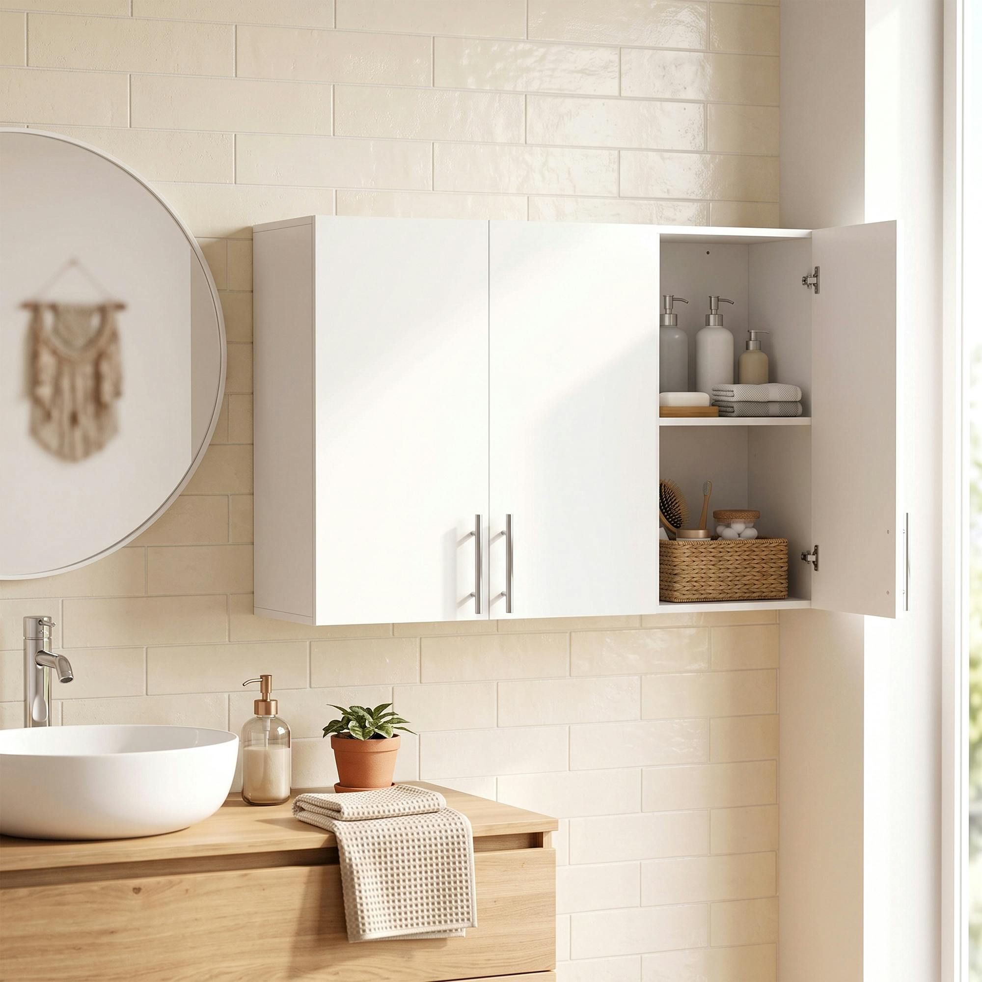 Homcom Unisex White Bathroom Wall Cabinet, 3 Doors, Adjustable Shelf, High Gloss - Image 4
