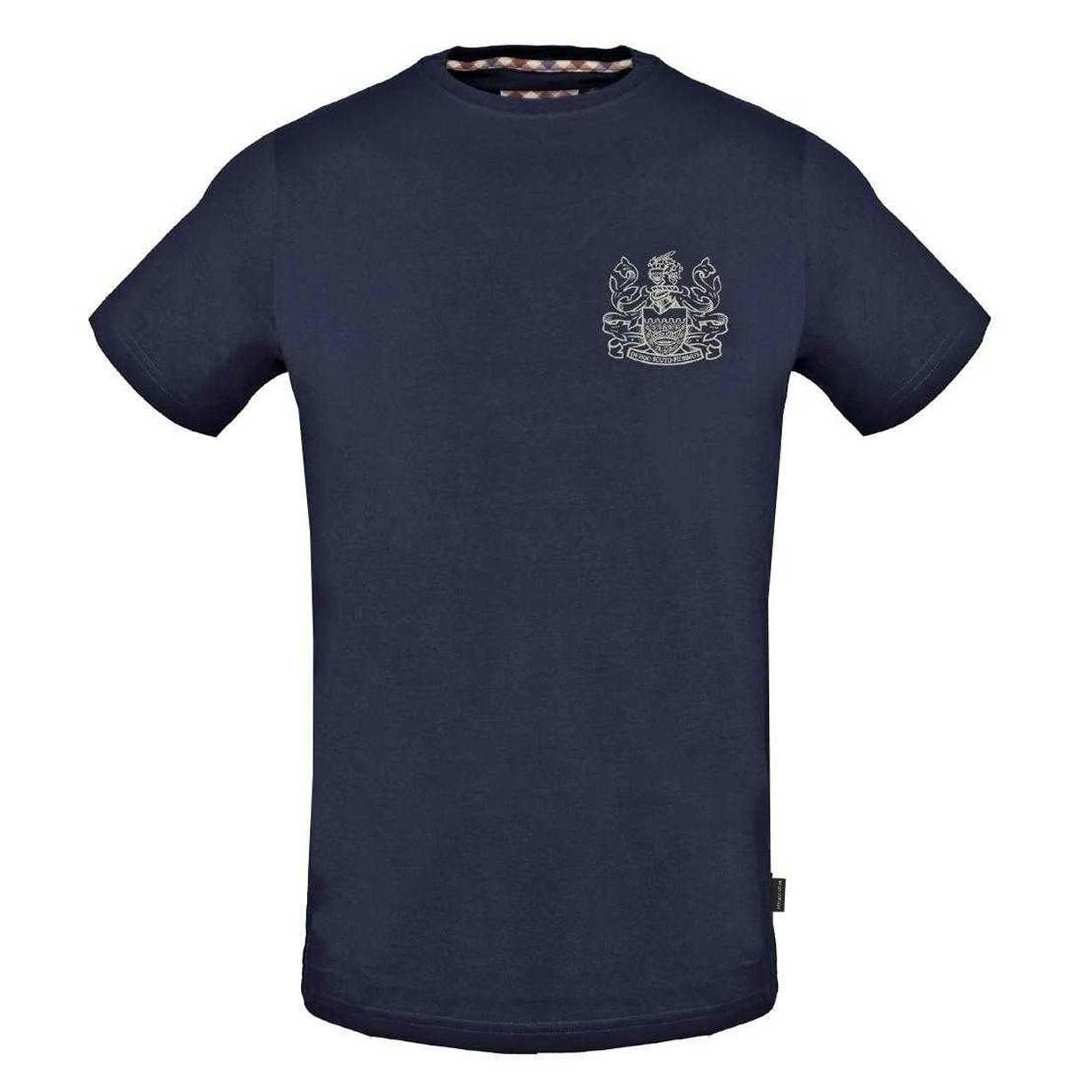 Aquascutum Men's Blue Aldis Stitched Logo T-Shirt - Navy - M - Navy - 95% Cotton/5% Elastane