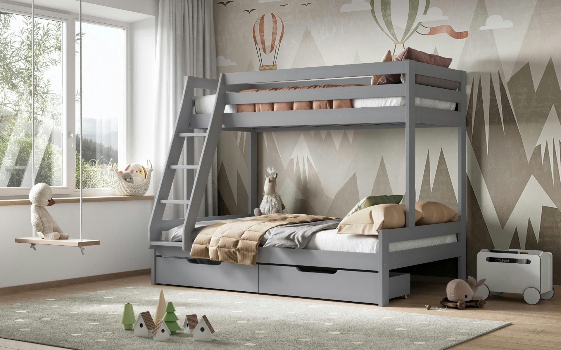 Noomi Unisex Grey Nora Solid Wood Triple Bunk Bed In | Size: Eu Single - Image 3
