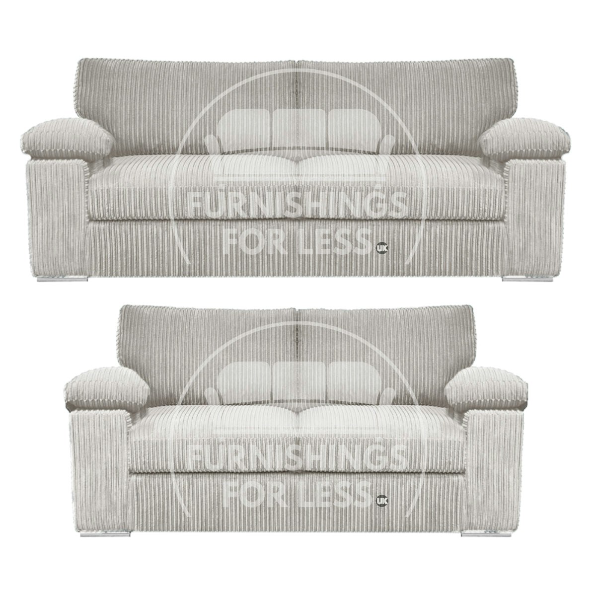 Rackhams Silver Delta Full Jumbo Cord 3 + 2 Seater Sofa Suite