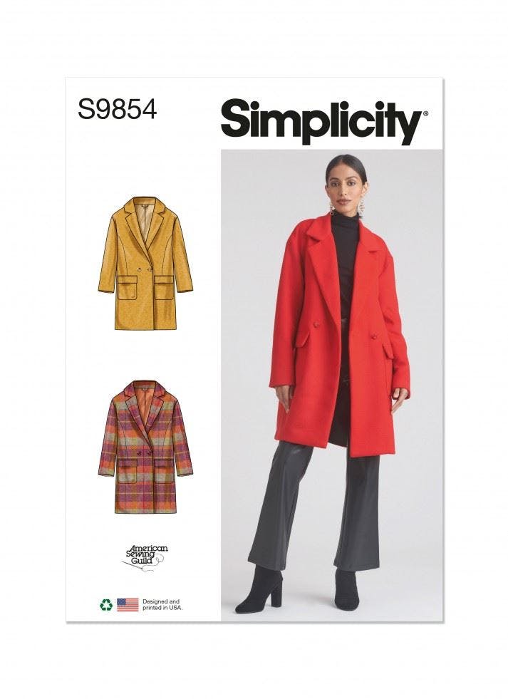 Simplicity Women's Sewing Pattern 9854, Coats For K5 (8-10-12-14-16) - Intermediate - K5 (8-10-12-14-16)