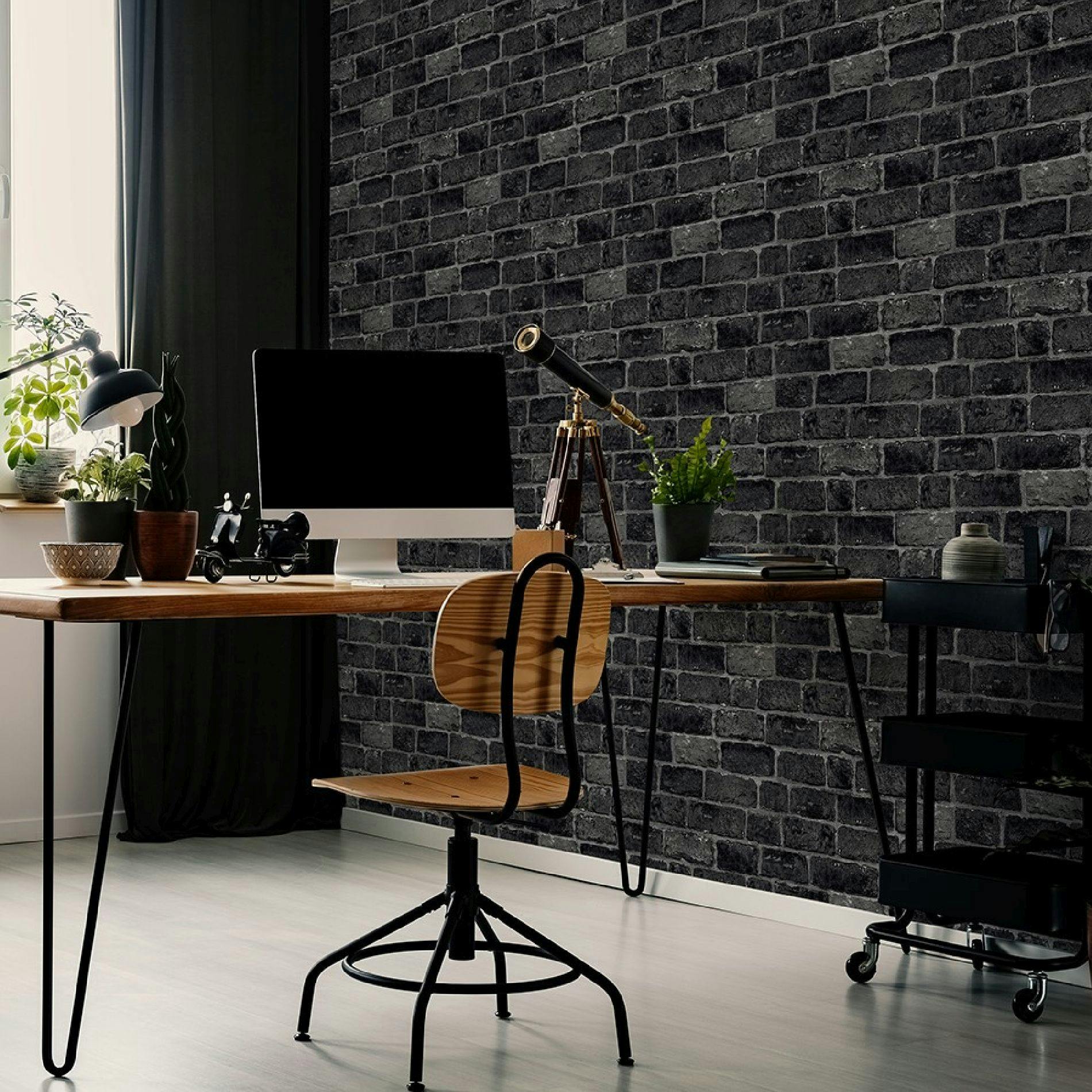Fresco House Brick Wallpaper - Charcoal - 10M