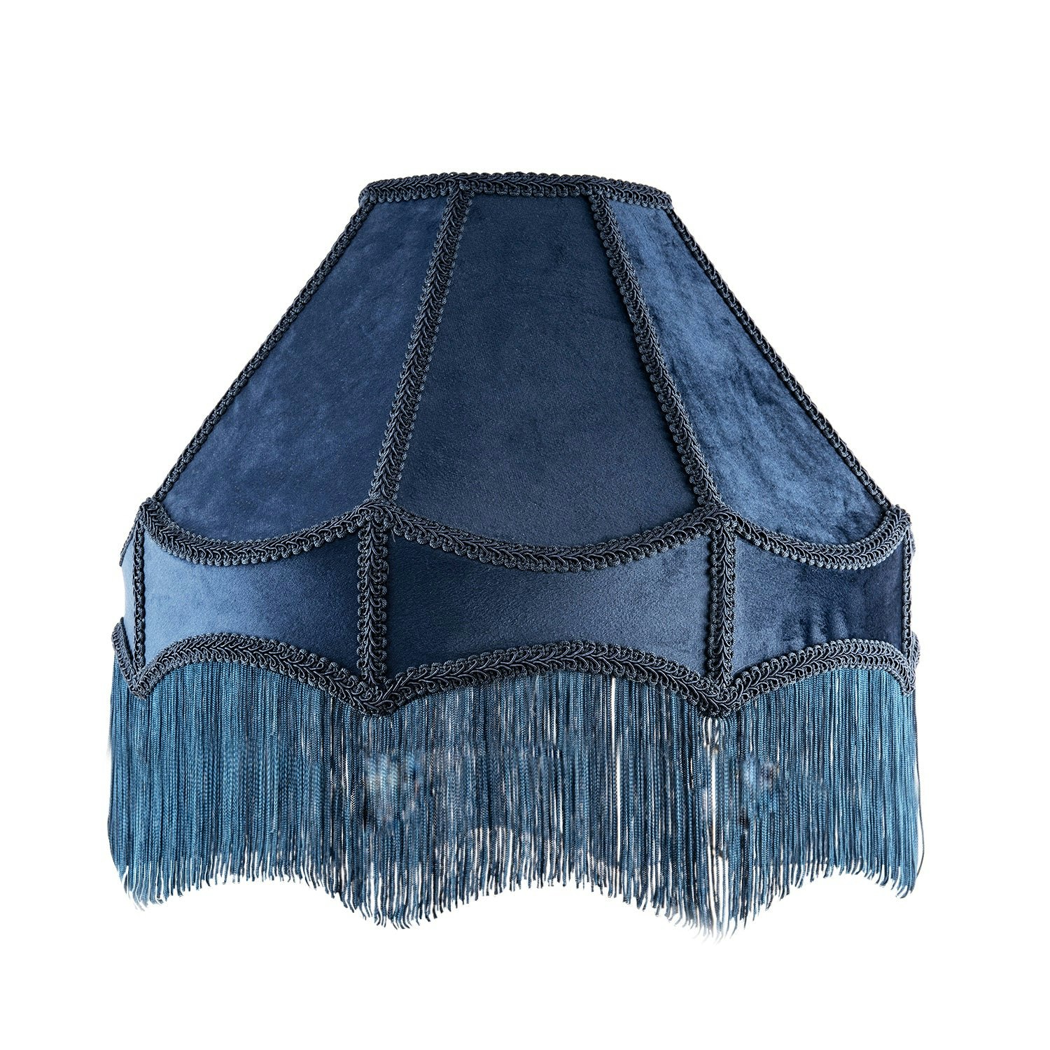 Happy Homewares Blue Traditional Victorian Empire 40Cm Lamp Shade In Navy Midnight With Tassels