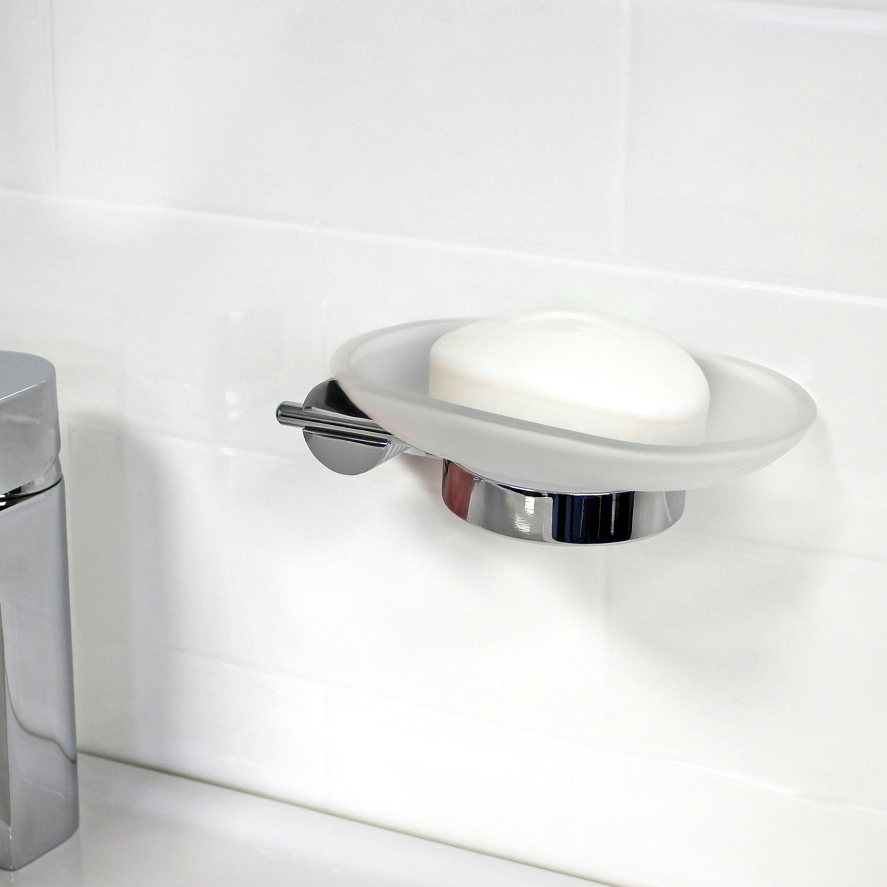 Rackhams Vitality Chrome Stainless Steel & Frosted Glass Wall Mounted Soap Dish