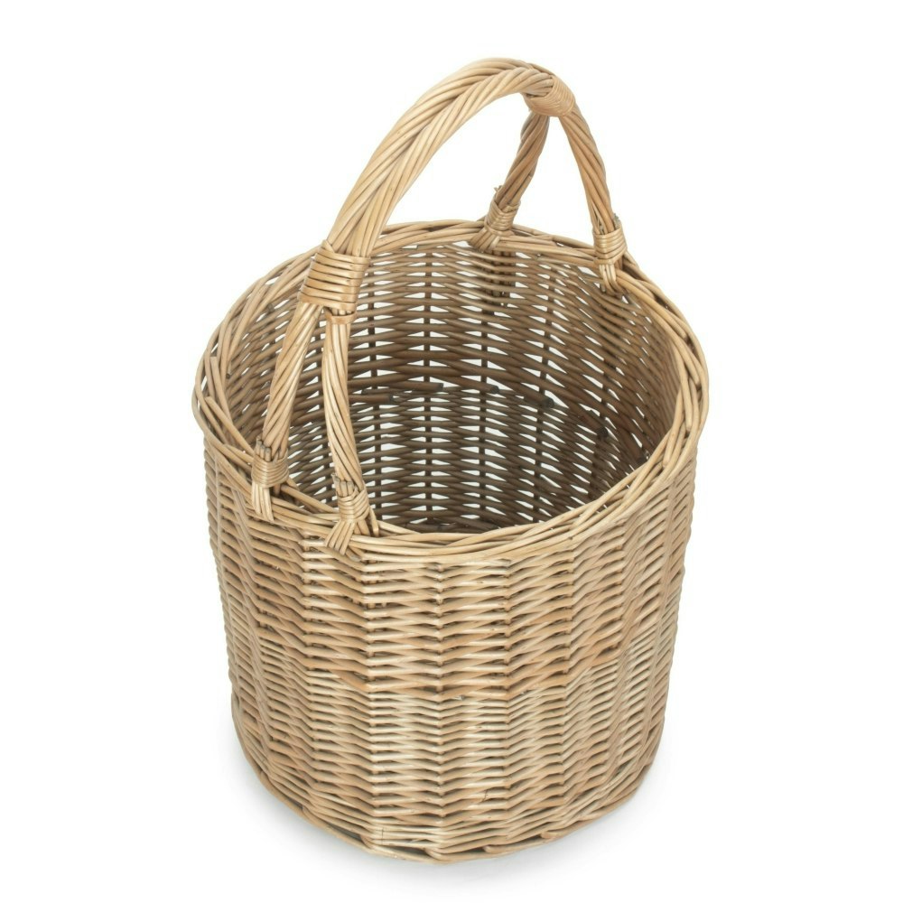 Rackhams Brown Wicker Round Upright Kindling Shopping Basket - Wicker - 1