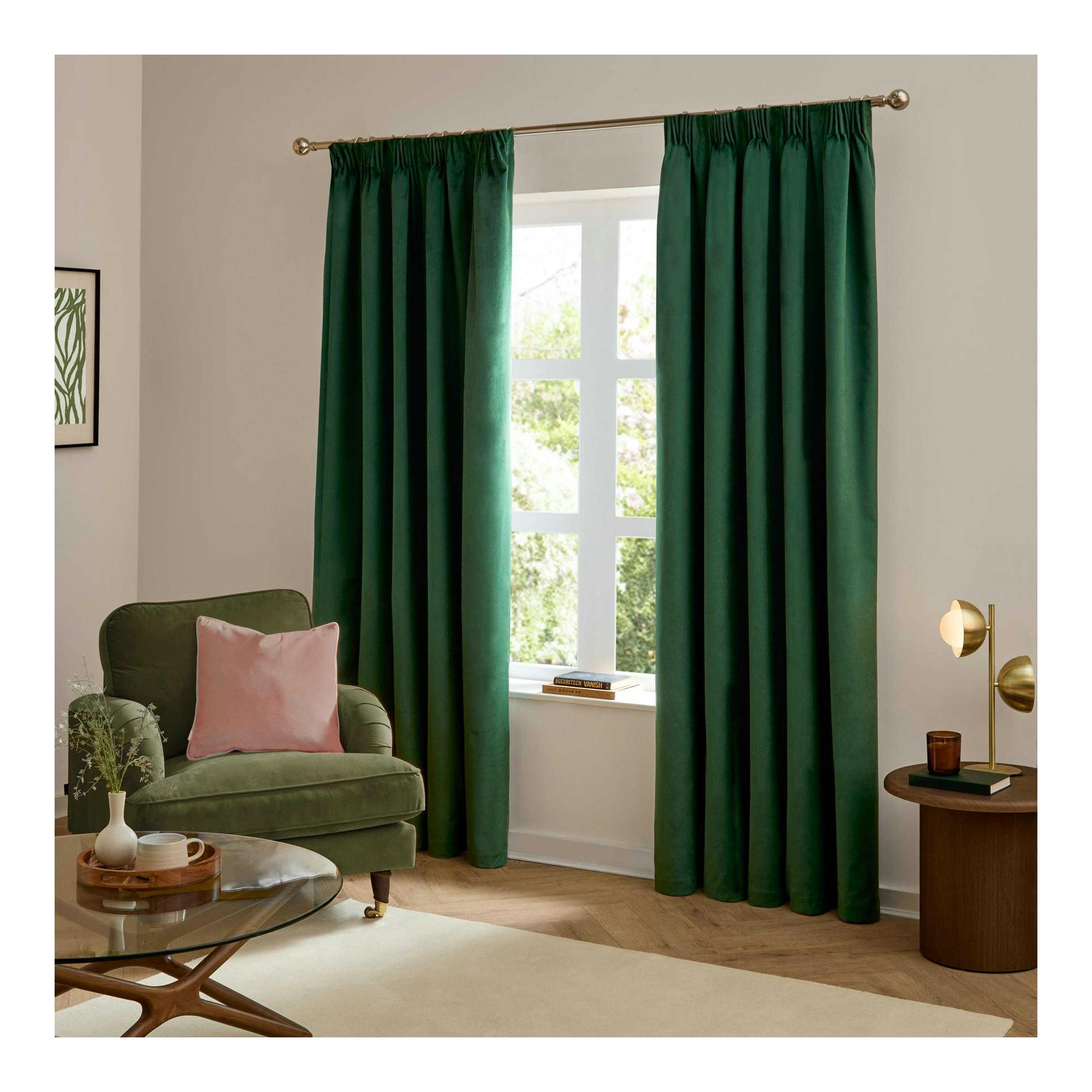 Furn Light Ultimate Velvet Pencil Pleat Curtains - Emerald - 168Cm X 137Cm - Emerald - 100% Polyester