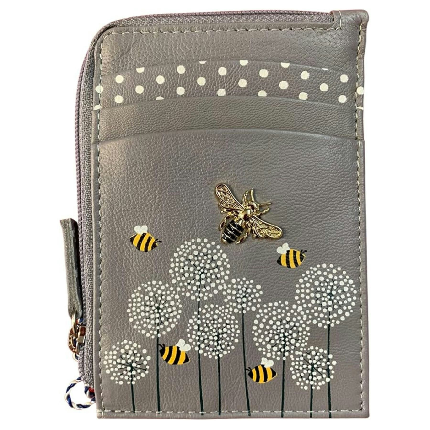 Mala Leather Grey Bumble Bee Design Rfid Leather Coin & Card Purse