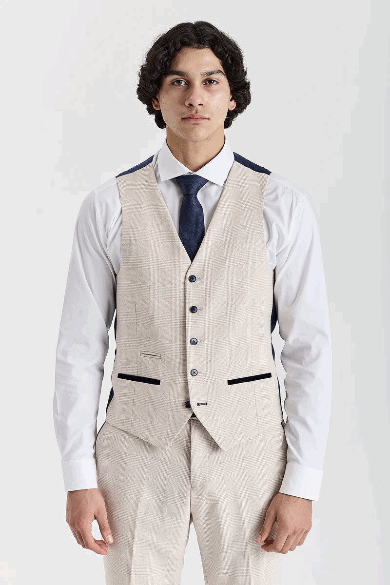 Paul Andrew Men's Cream Regent - Check Waistcoat - 52