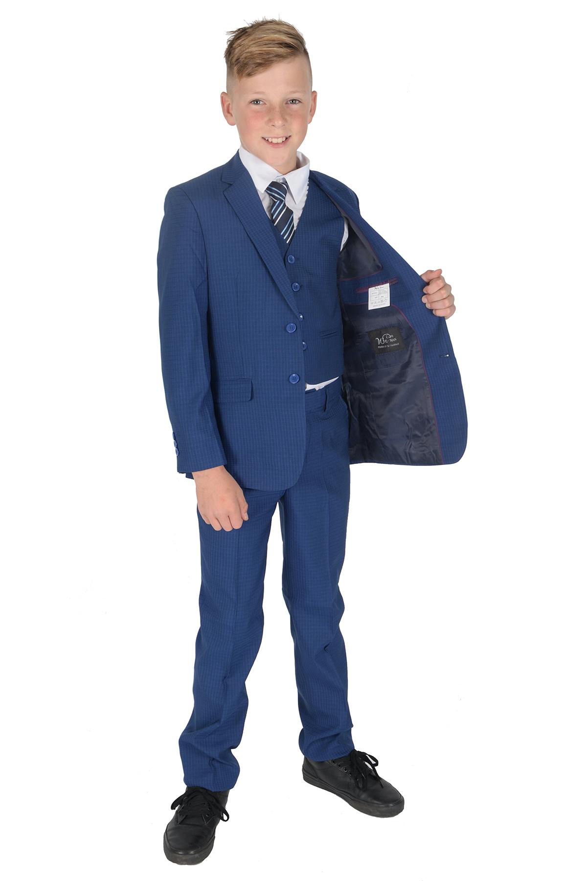 Cinda Boys Blue 5 Piece Checked Suits - 9-10 Years