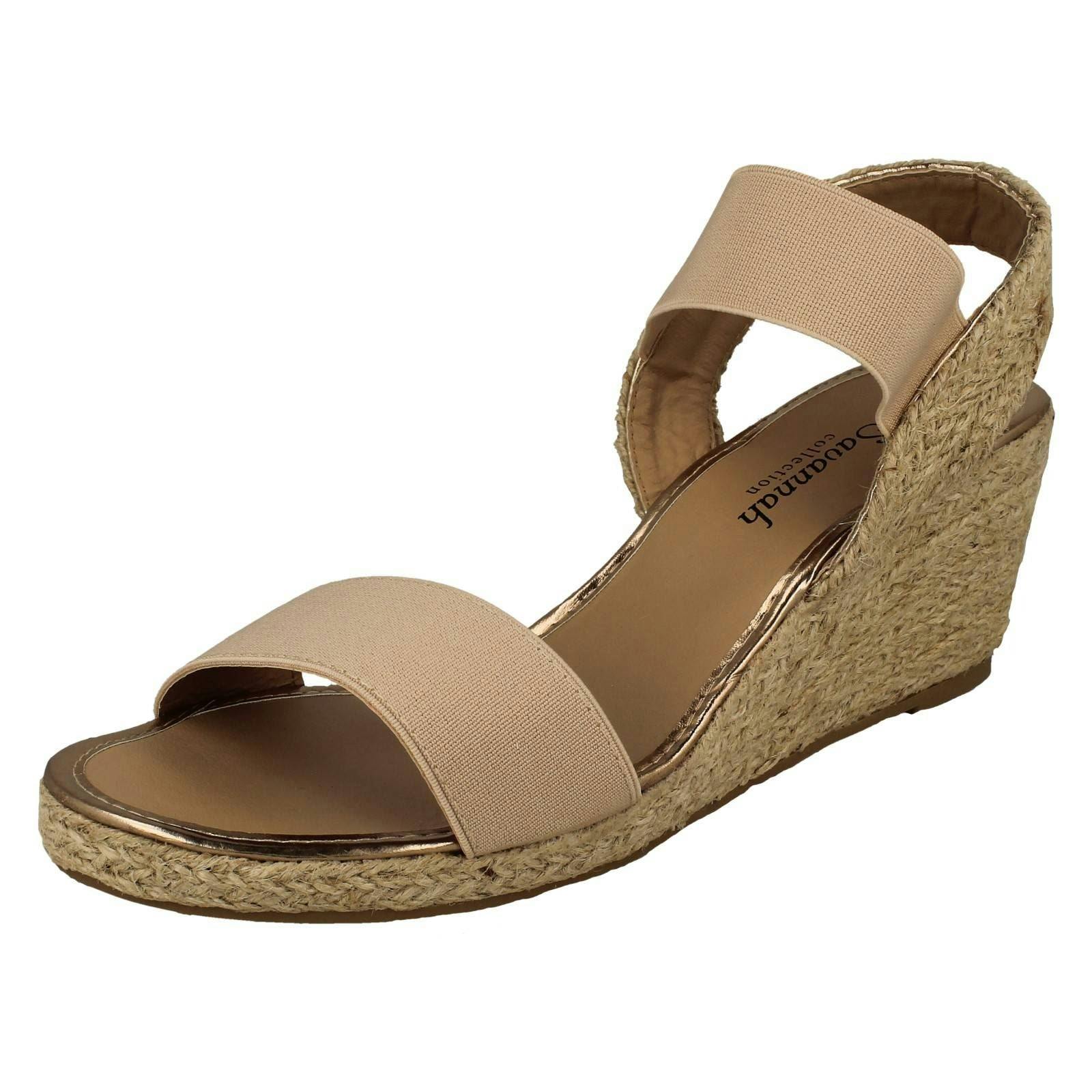 Savannah Women's Light Slip On Wedge Heeled Sandal F2297 - Nude - Uk 6