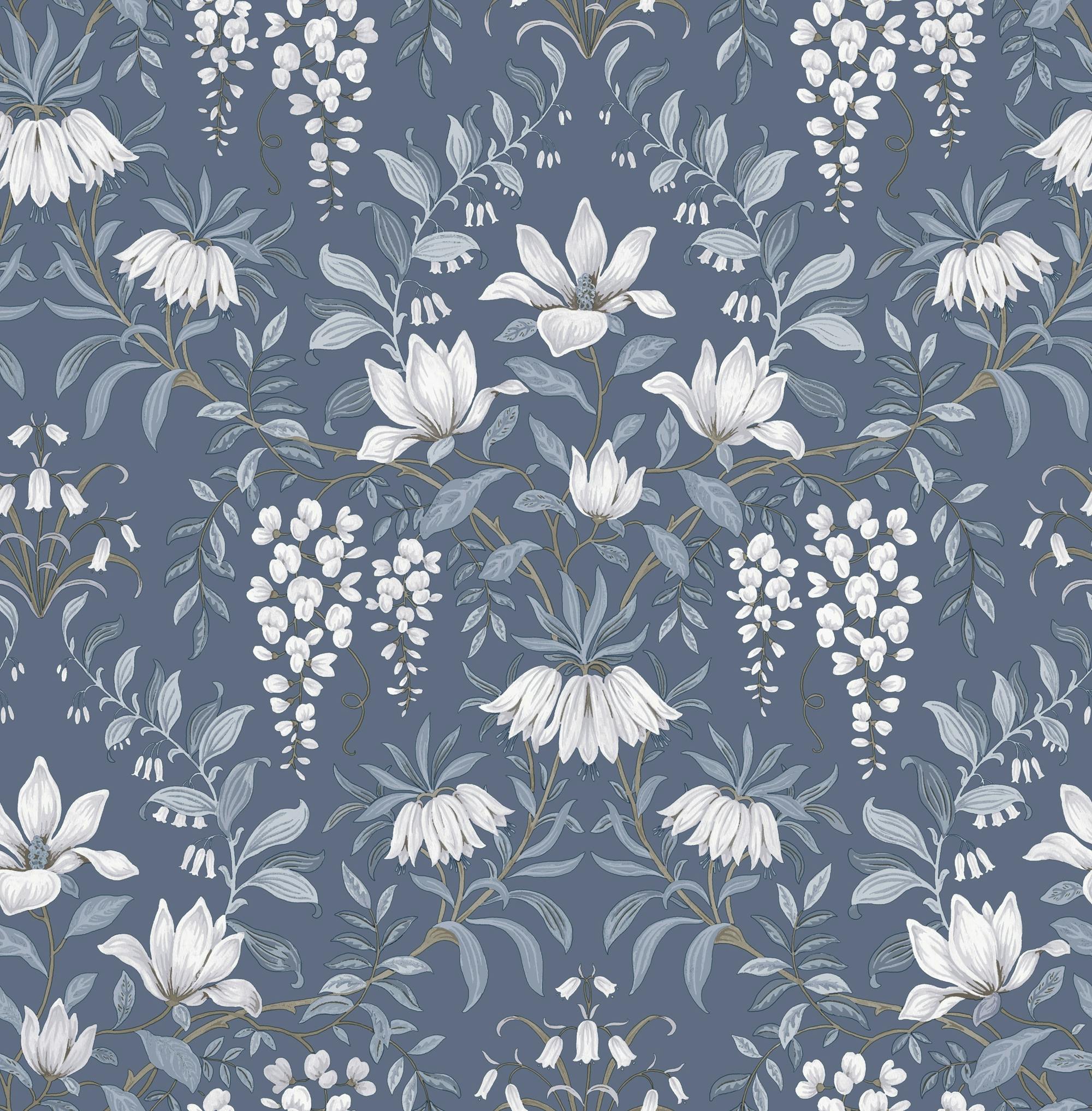 Laura Ashley Dark Parterre Wallpaper - Seaspray - 10M